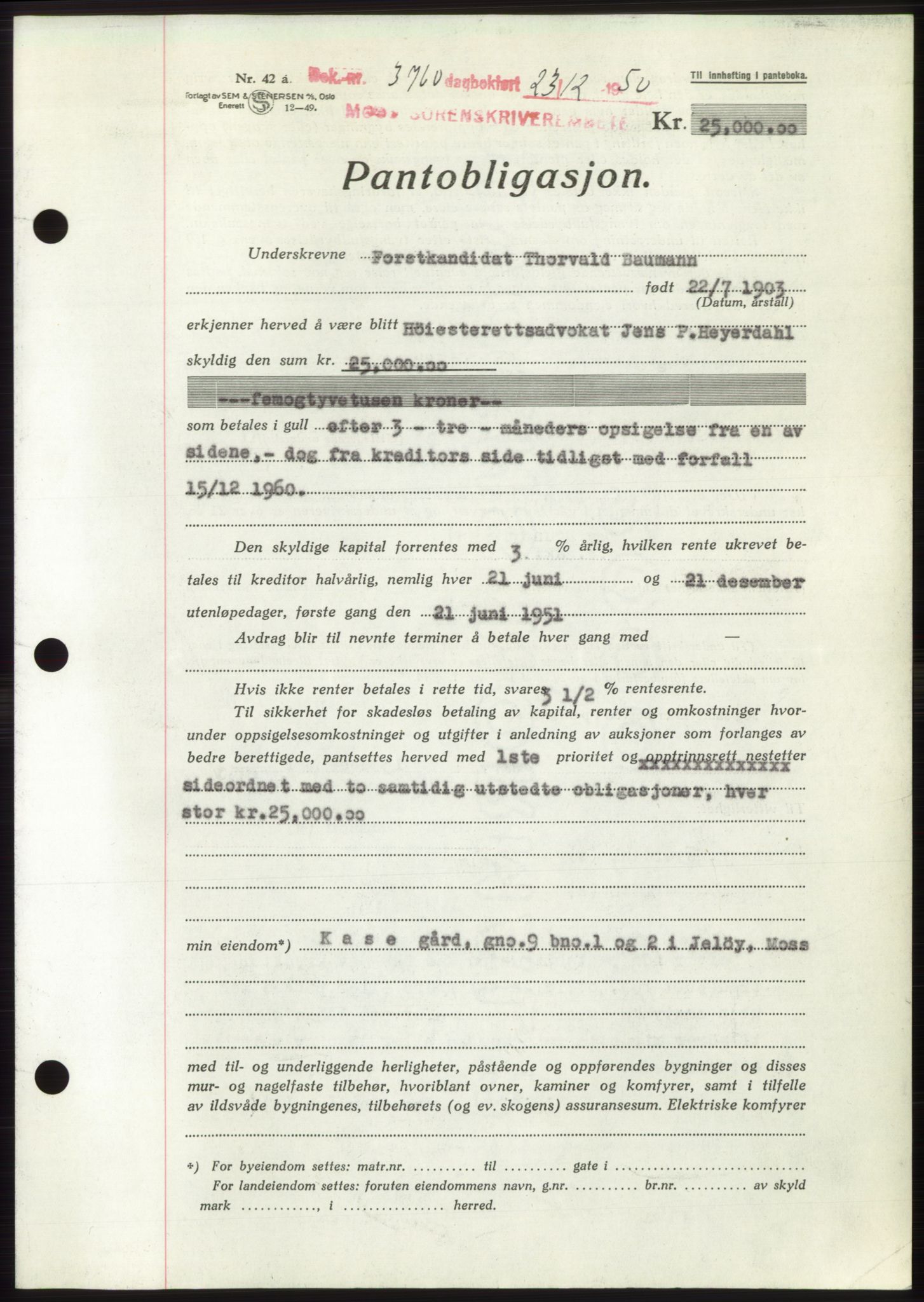 Moss sorenskriveri, SAO/A-10168: Pantebok nr. B25, 1950-1950, Dagboknr: 3760/1950