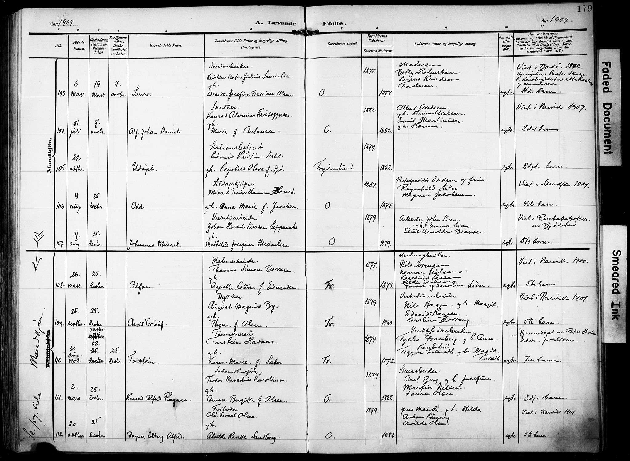 Ministerialprotokoller, klokkerbøker og fødselsregistre - Nordland, AV/SAT-A-1459/871/L0994: Ministerialbok nr. 871A10, 1902-1910, s. 179