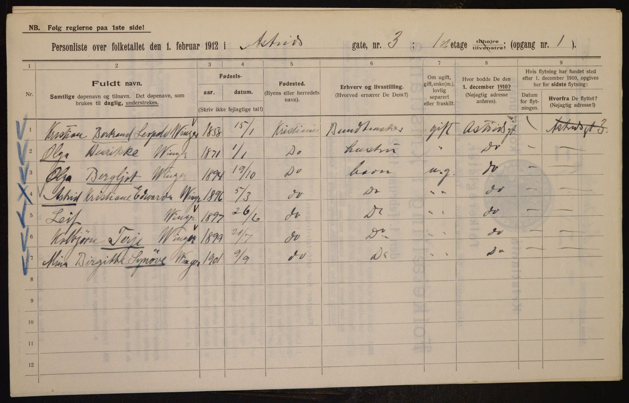 OBA, Kommunal folketelling 1.2.1912 for Kristiania, 1912, s. 17010