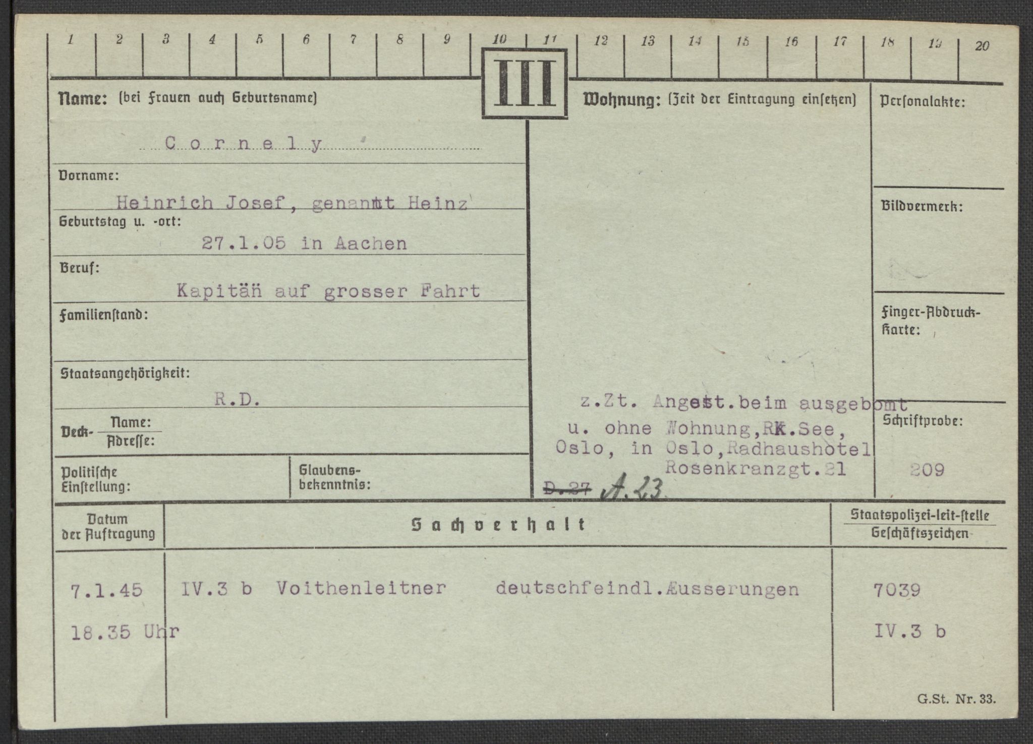 Befehlshaber der Sicherheitspolizei und des SD, AV/RA-RAFA-5969/E/Ea/Eaa/L0002: Register over norske fanger i Møllergata 19: Bj-Eng, 1940-1945, s. 839