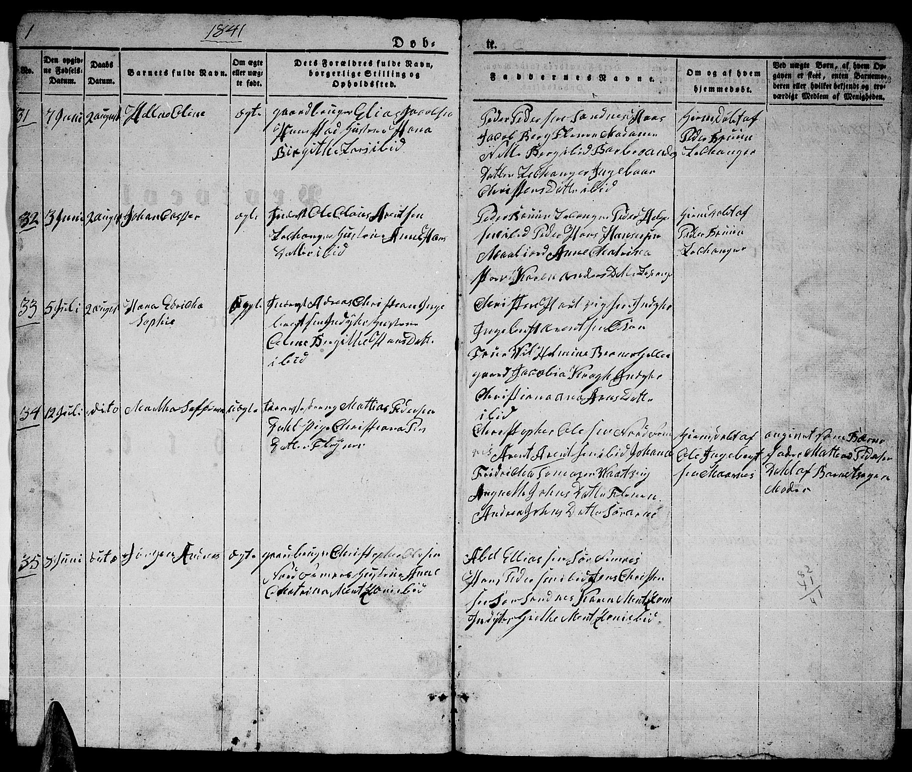 Ministerialprotokoller, klokkerbøker og fødselsregistre - Nordland, AV/SAT-A-1459/805/L0106: Klokkerbok nr. 805C02, 1841-1861, s. 1
