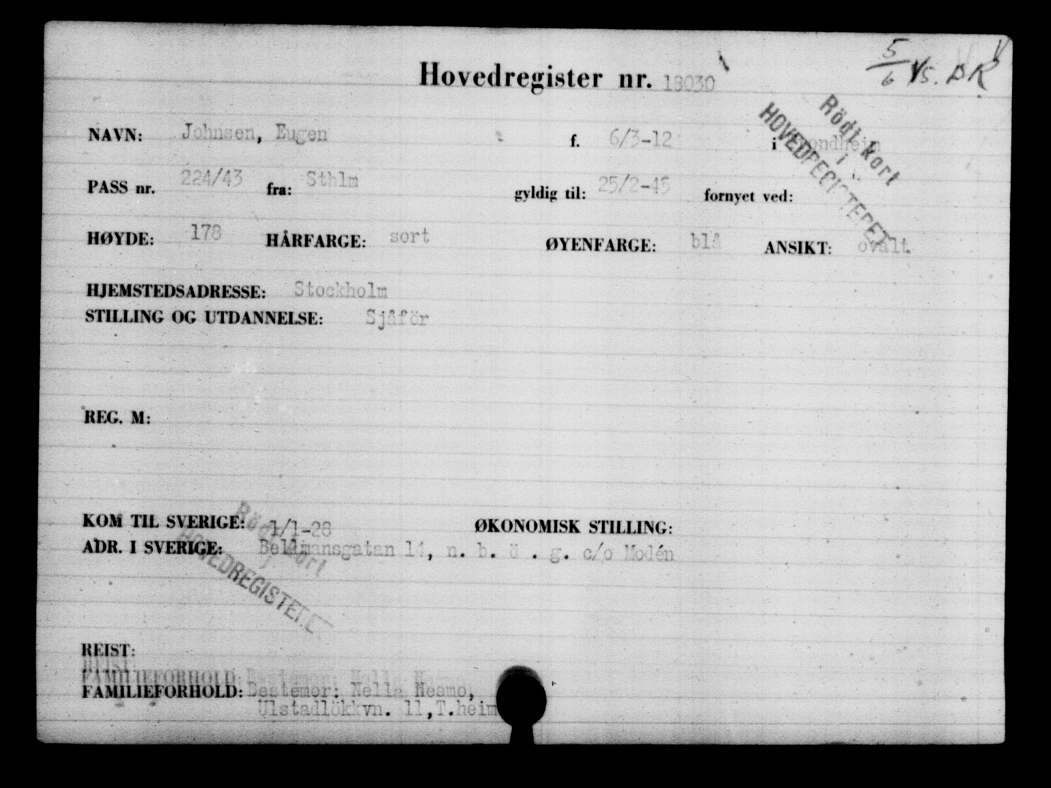 Utenriksstasjonene, Legasjonen i Stockholm, Flyktningkontoret, AV/RA-S-6753/V/Va/L0008: Kjesäterkartoteket, flyktninger med registreringsnr. 15700-18547, 1940-1945, s. 2596