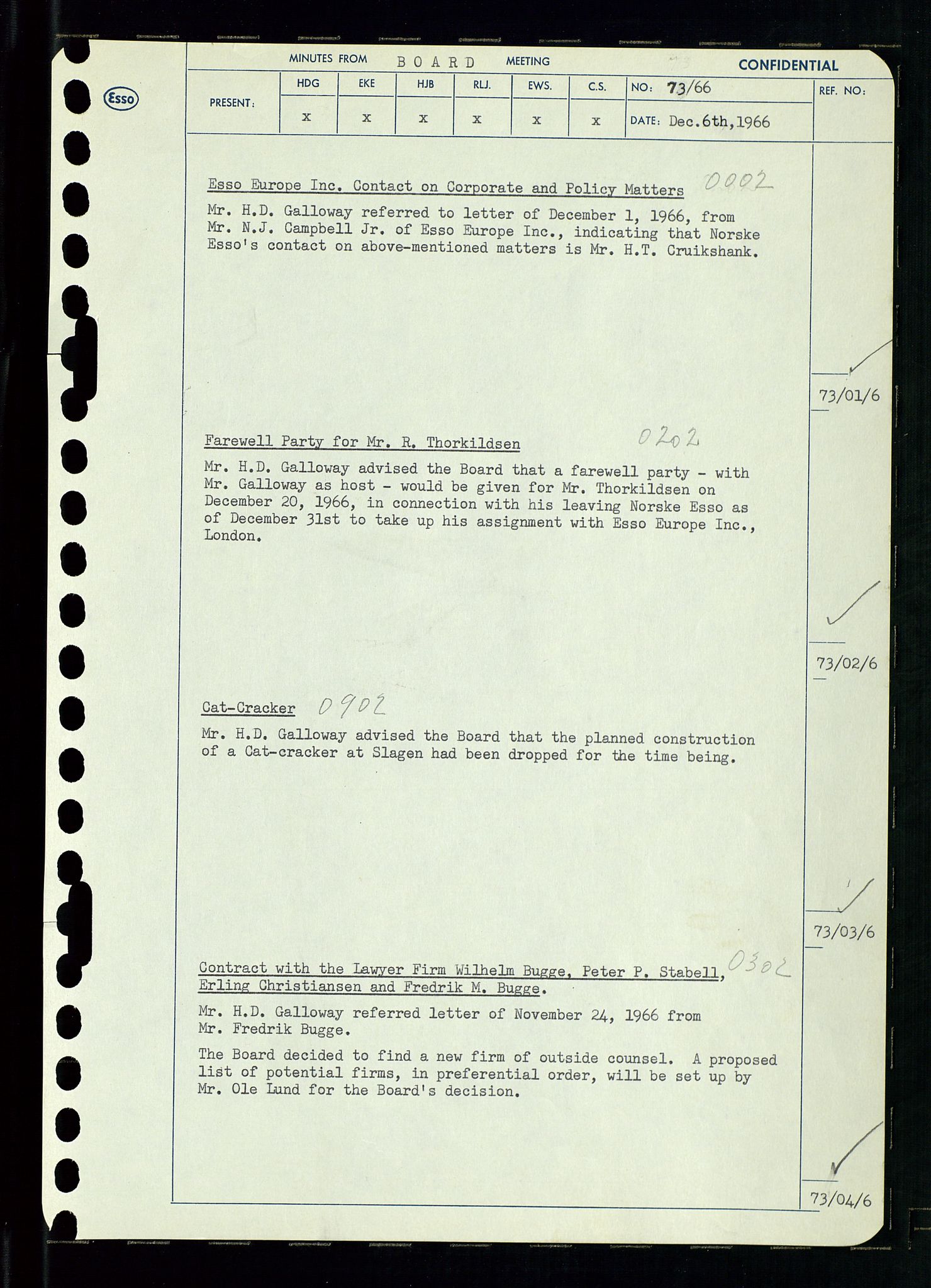 Pa 0982 - Esso Norge A/S, AV/SAST-A-100448/A/Aa/L0002/0002: Den administrerende direksjon Board minutes (styrereferater) / Den administrerende direksjon Board minutes (styrereferater), 1966, s. 154