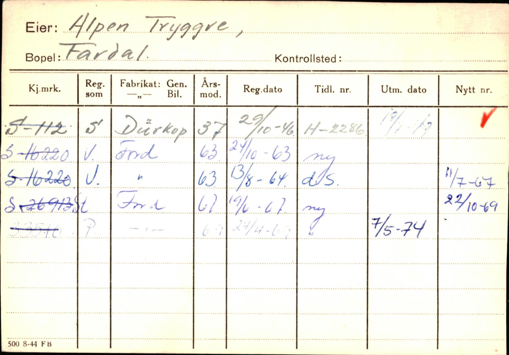 Statens vegvesen, Sogn og Fjordane vegkontor, SAB/A-5301/4/F/L0124: Eigarregister Sogndal A-U, 1945-1975, s. 19