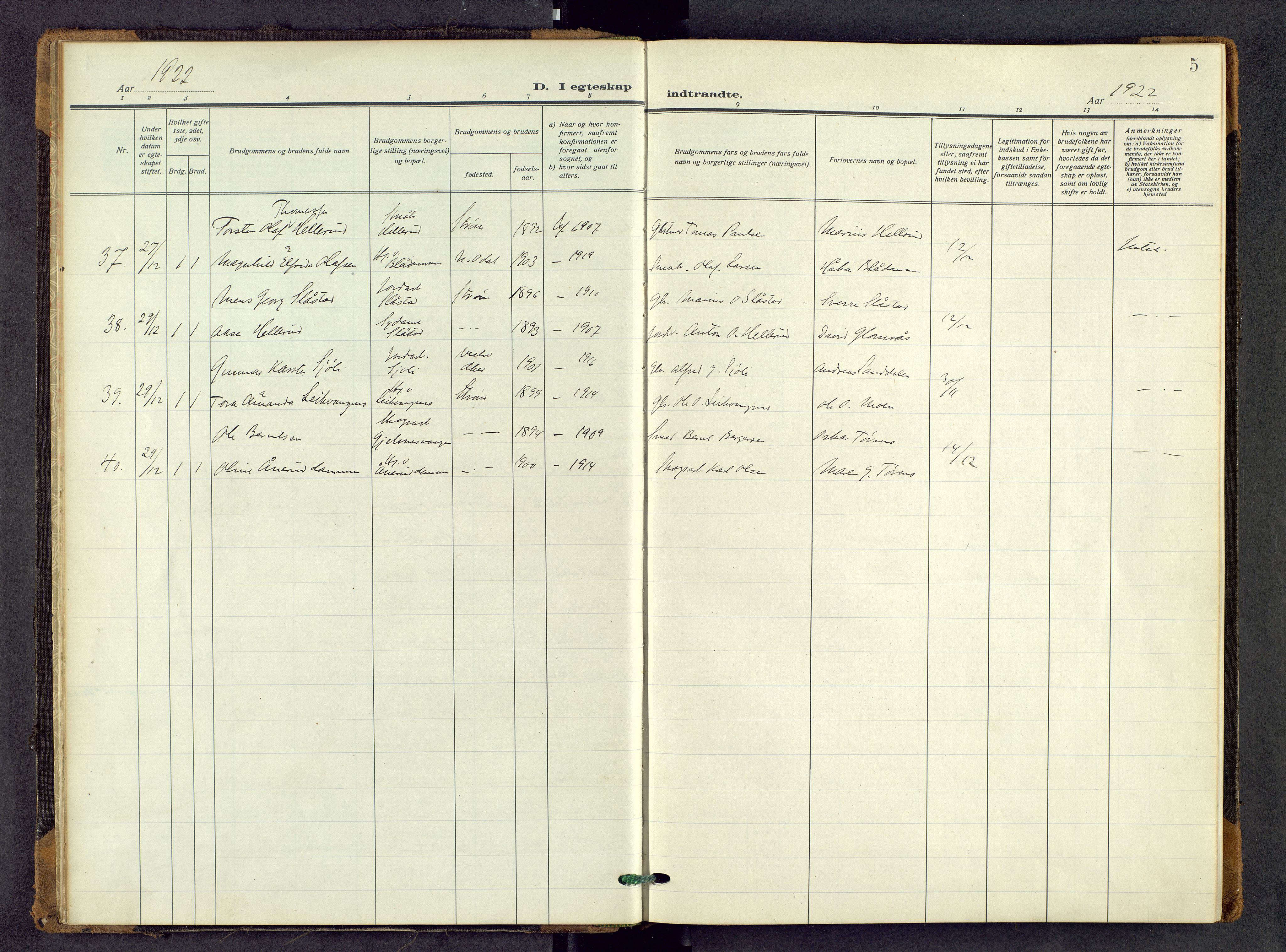 Sør-Odal prestekontor, AV/SAH-PREST-030/H/Ha/Haa/L0011: Ministerialbok nr. 11, 1922-1945, s. 5