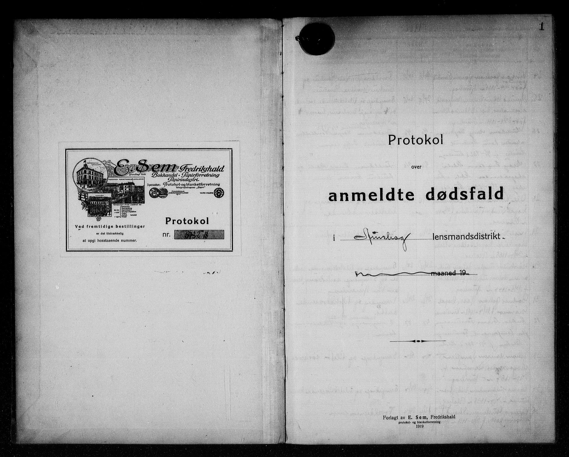 Aurskog lensmannskontor, SAO/A-10350/H/Ha/Haa/L0006: Dødsfallsprotokoll, 1922-1931, s. 1