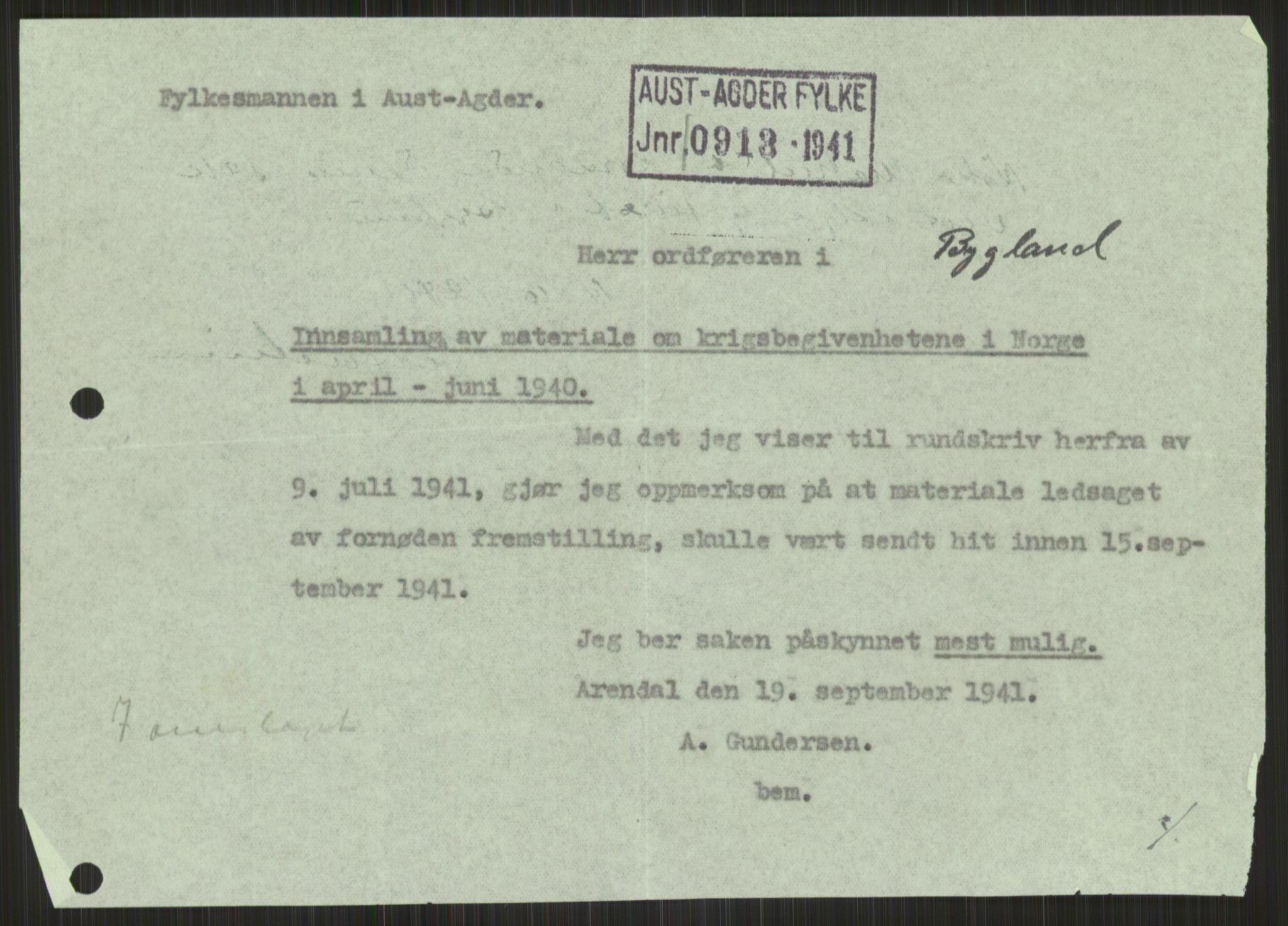 Forsvaret, Forsvarets krigshistoriske avdeling, AV/RA-RAFA-2017/Y/Ya/L0014: II-C-11-31 - Fylkesmenn.  Rapporter om krigsbegivenhetene 1940., 1940, s. 732