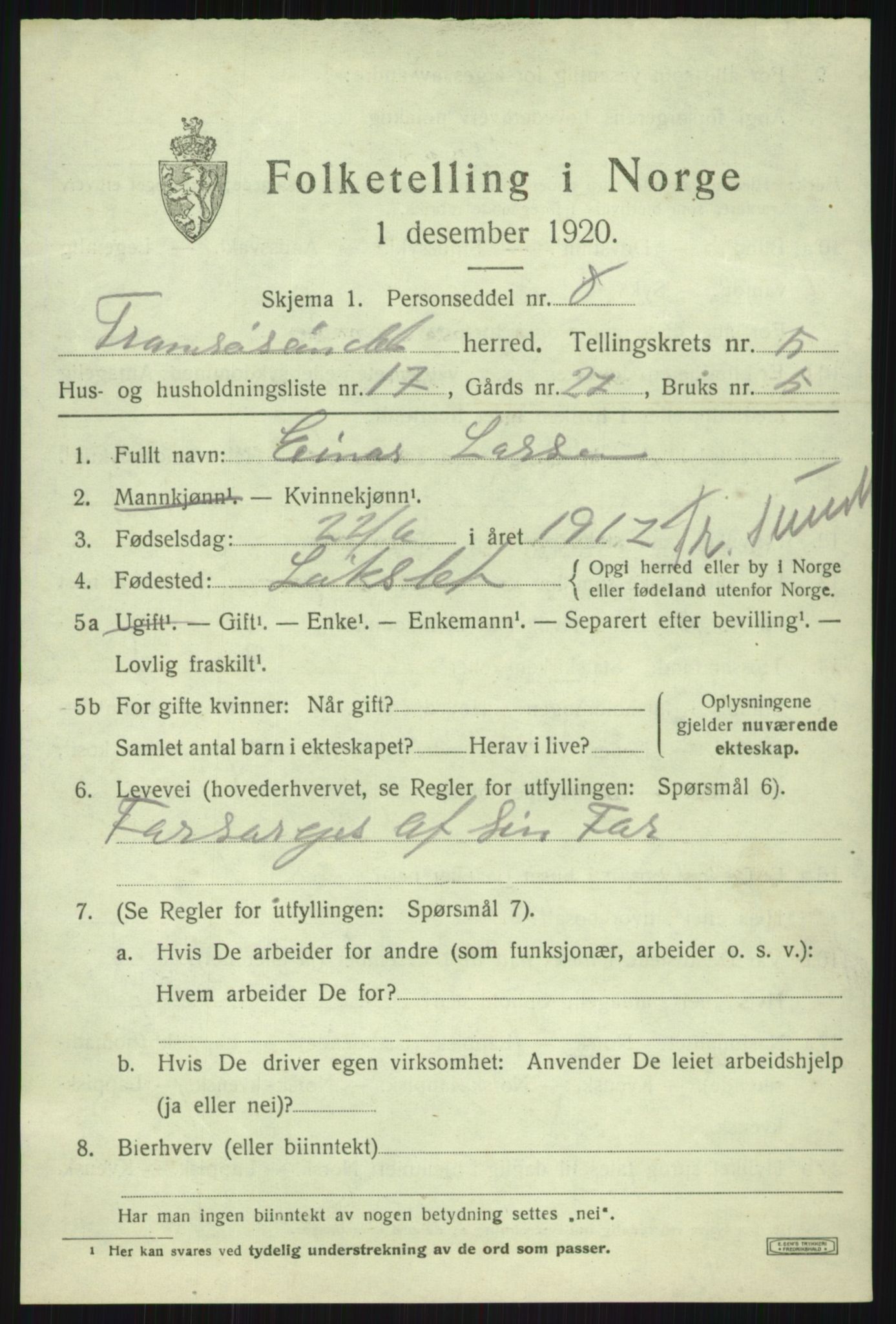 SATØ, Folketelling 1920 for 1934 Tromsøysund herred, 1920, s. 4936