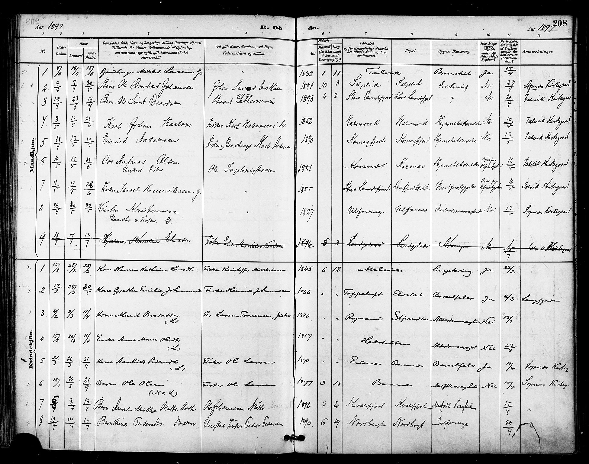 Talvik sokneprestkontor, AV/SATØ-S-1337/H/Ha/L0013kirke: Ministerialbok nr. 13, 1886-1897, s. 208