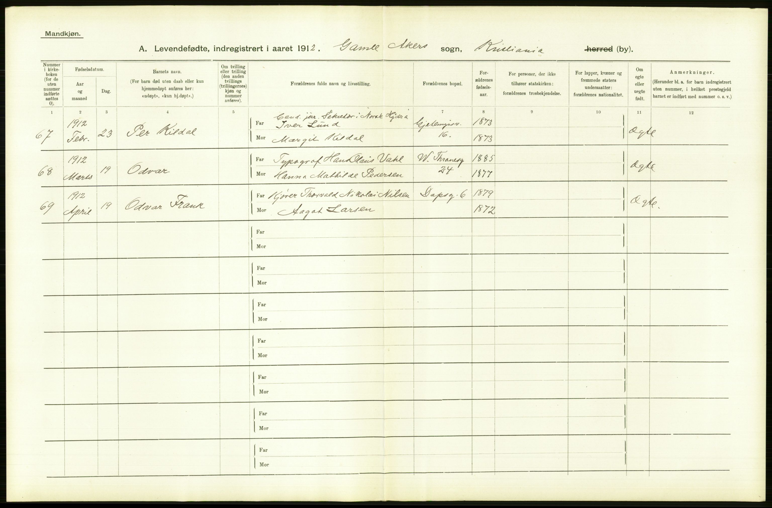 Statistisk sentralbyrå, Sosiodemografiske emner, Befolkning, RA/S-2228/D/Df/Dfb/Dfbb/L0007: Kristiania:  Levendefødte menn og kvinner., 1912, s. 514