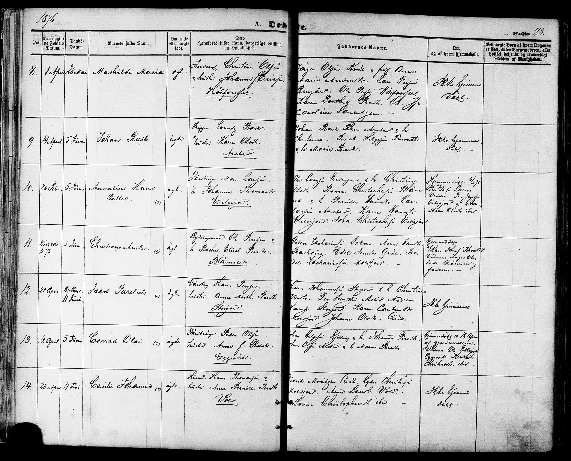 Ministerialprotokoller, klokkerbøker og fødselsregistre - Nordland, AV/SAT-A-1459/846/L0645: Ministerialbok nr. 846A03, 1872-1886, s. 28