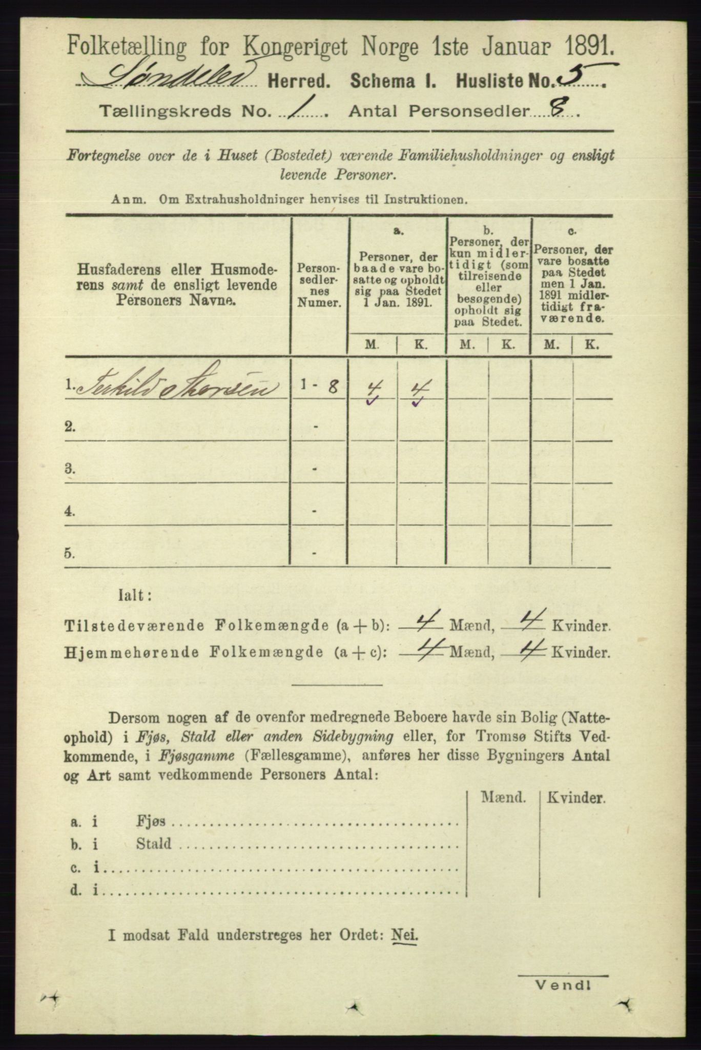 RA, Folketelling 1891 for 0913 Søndeled herred, 1891, s. 43