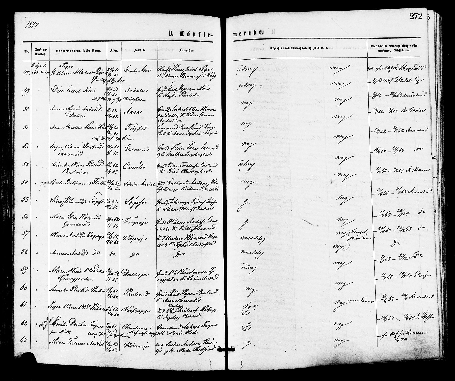 Norderhov kirkebøker, AV/SAKO-A-237/F/Fa/L0015: Ministerialbok nr. 15, 1875-1884, s. 272