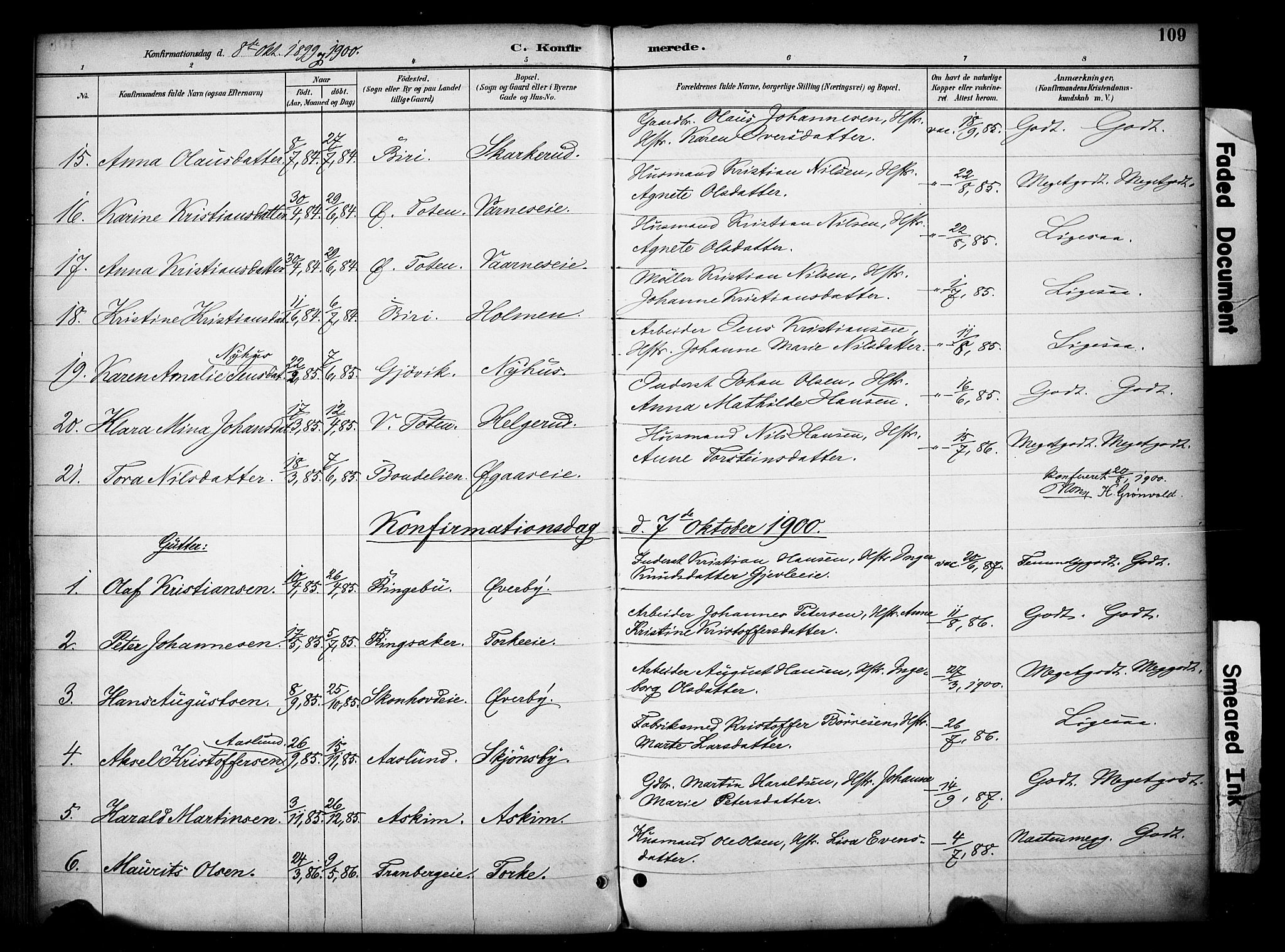 Vardal prestekontor, AV/SAH-PREST-100/H/Ha/Haa/L0012: Ministerialbok nr. 12, 1893-1904, s. 109