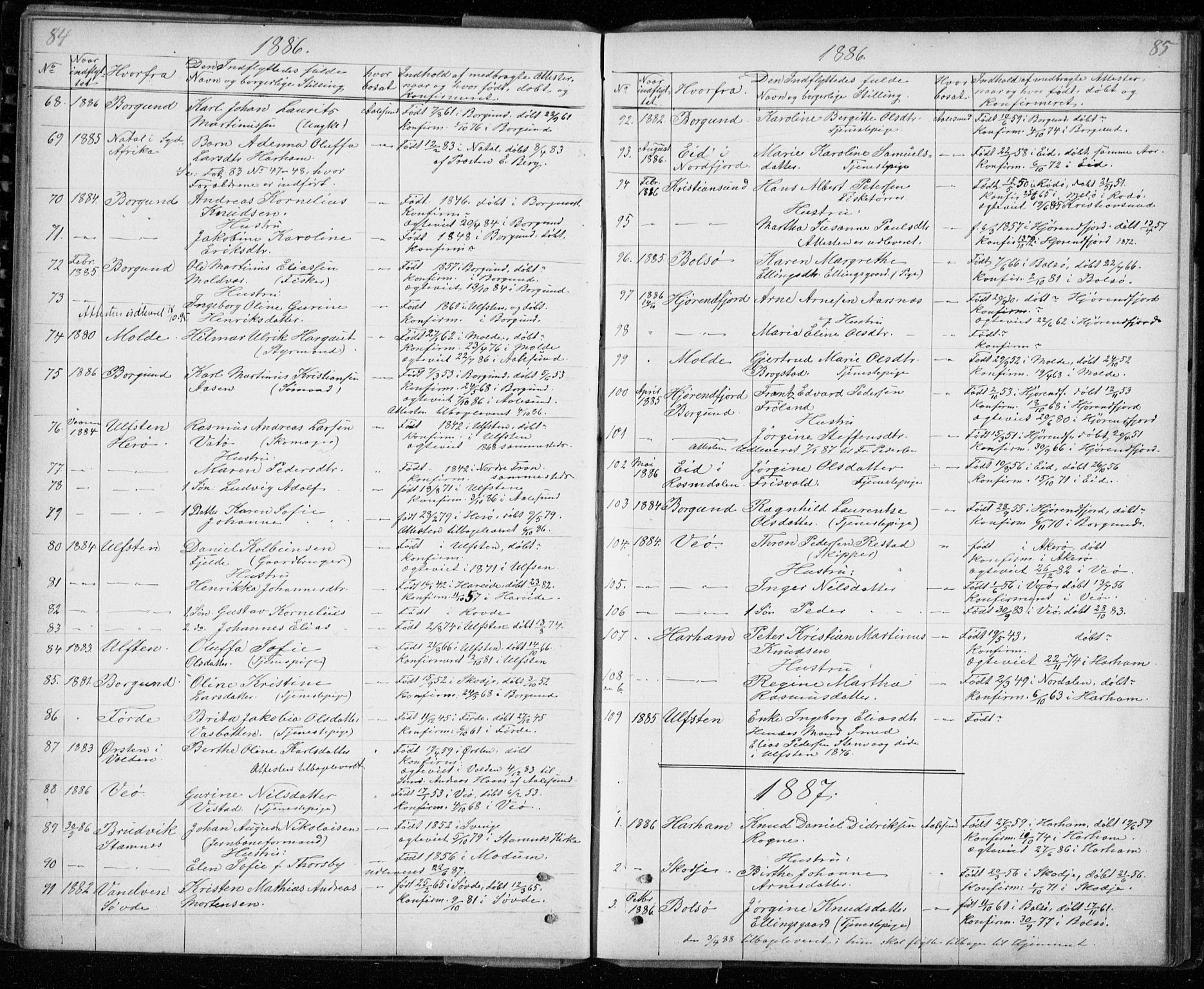 Ministerialprotokoller, klokkerbøker og fødselsregistre - Møre og Romsdal, AV/SAT-A-1454/529/L0481: Klokkerbok nr. 529C18, 1873-1898, s. 84-85
