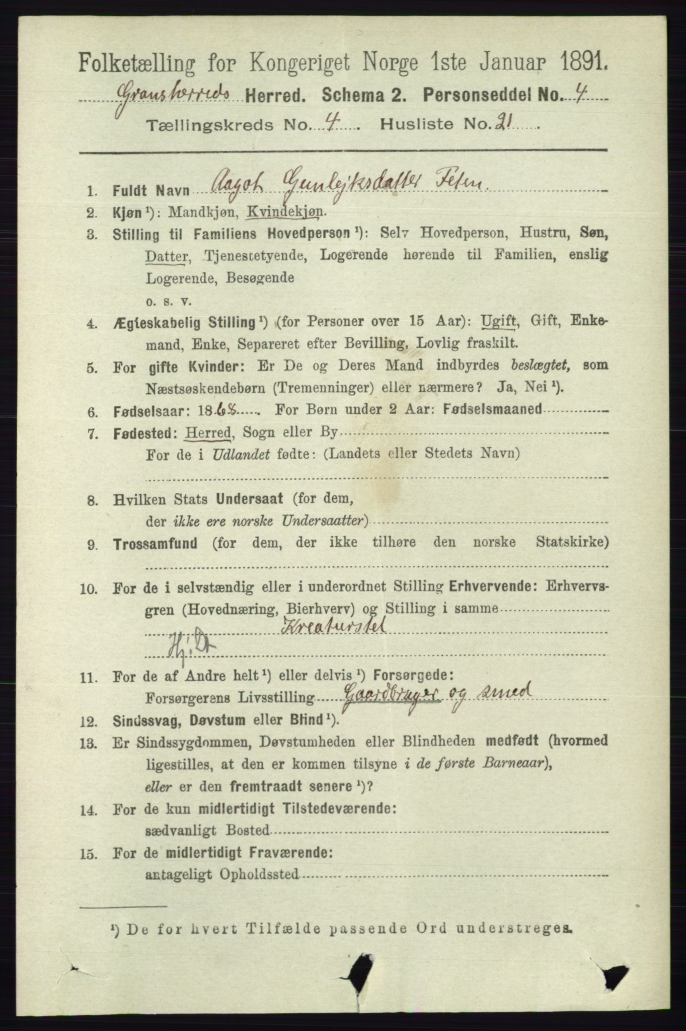 RA, Folketelling 1891 for 0824 Gransherad herred, 1891, s. 820