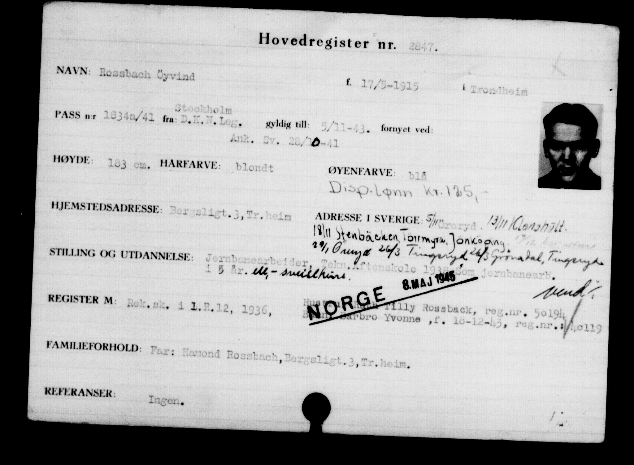 Utenriksstasjonene, Legasjonen i Stockholm, Flyktningkontoret, AV/RA-S-6753/V/Va/L0003: Kjesäterkartoteket, flyktninger med registreringsnr. 2001-3495, 1940-1945, s. 1245