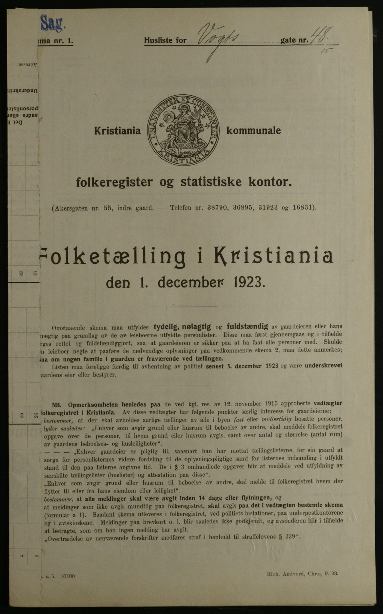 OBA, Kommunal folketelling 1.12.1923 for Kristiania, 1923, s. 137827