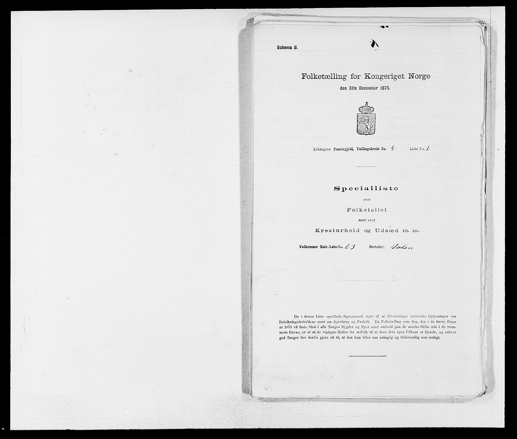 SAB, Folketelling 1875 for 1419P Leikanger prestegjeld, 1875, s. 309