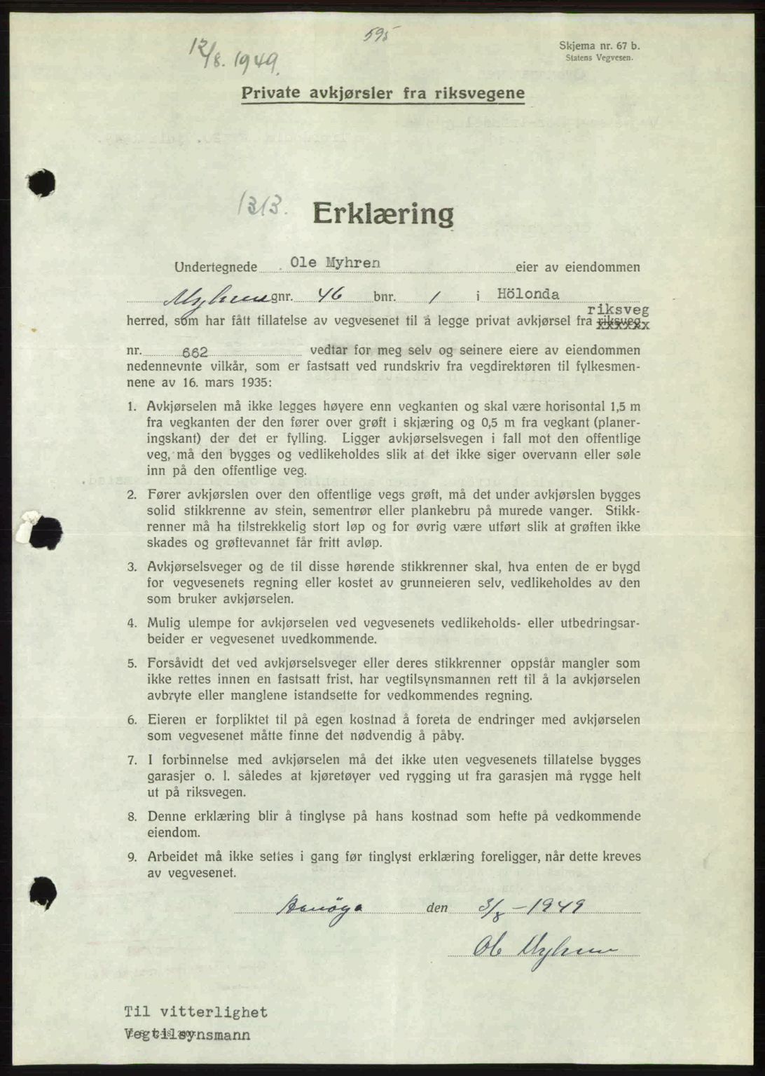 Gauldal sorenskriveri, SAT/A-0014/1/2/2C: Pantebok nr. A8, 1949-1949, Dagboknr: 1313/1949