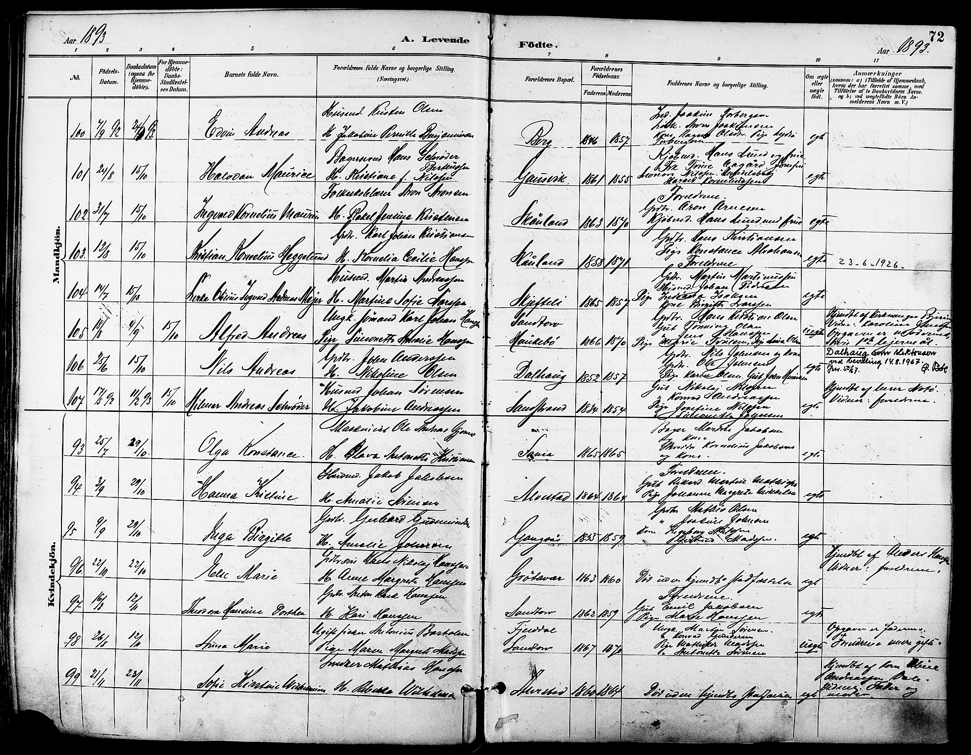 Trondenes sokneprestkontor, AV/SATØ-S-1319/H/Ha/L0016kirke: Ministerialbok nr. 16, 1890-1898, s. 72