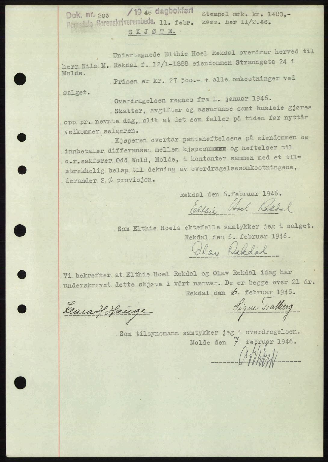 Romsdal sorenskriveri, SAT/A-4149/1/2/2C: Pantebok nr. A19, 1946-1946, Dagboknr: 203/1946