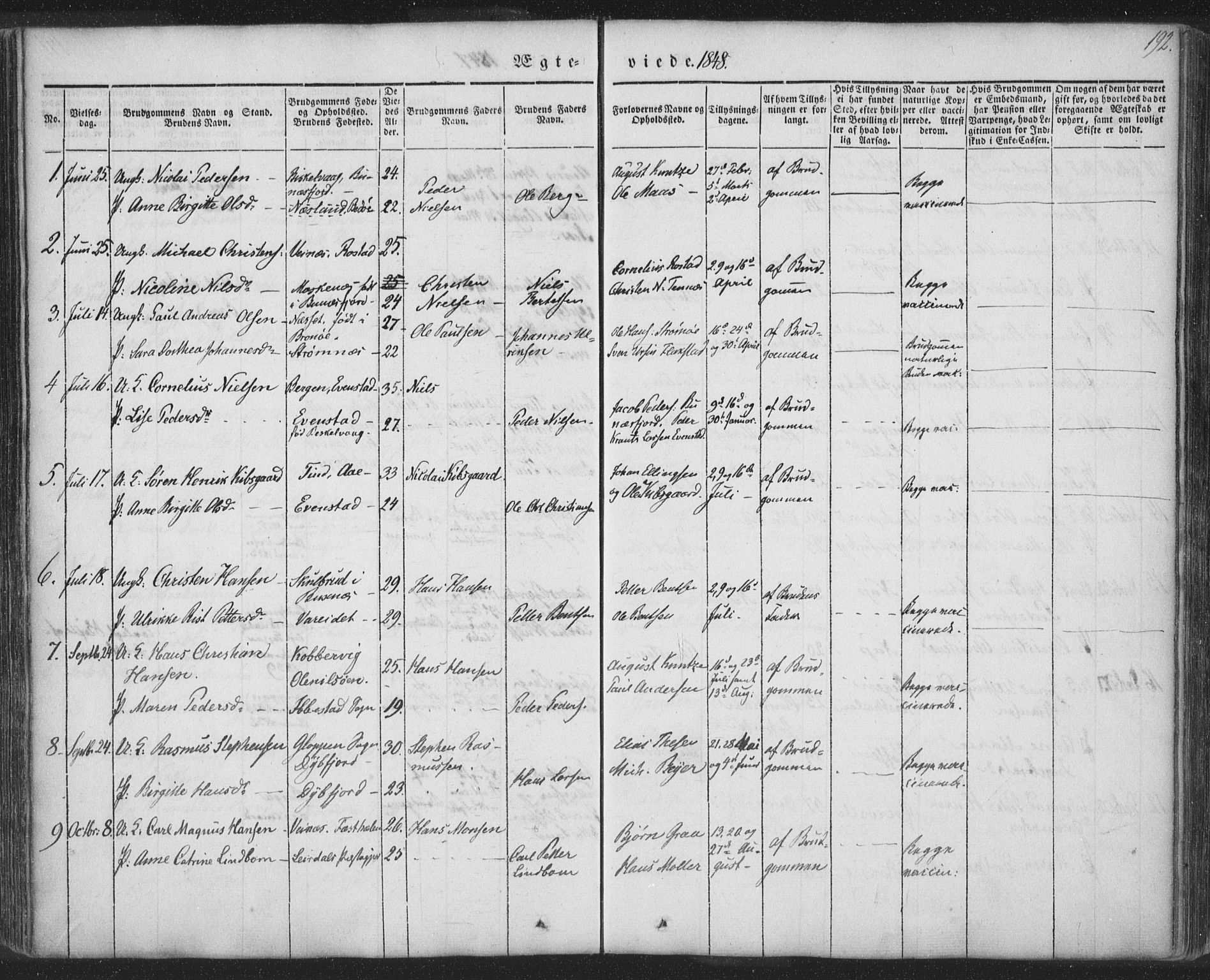 Ministerialprotokoller, klokkerbøker og fødselsregistre - Nordland, SAT/A-1459/885/L1202: Ministerialbok nr. 885A03, 1838-1859, s. 192