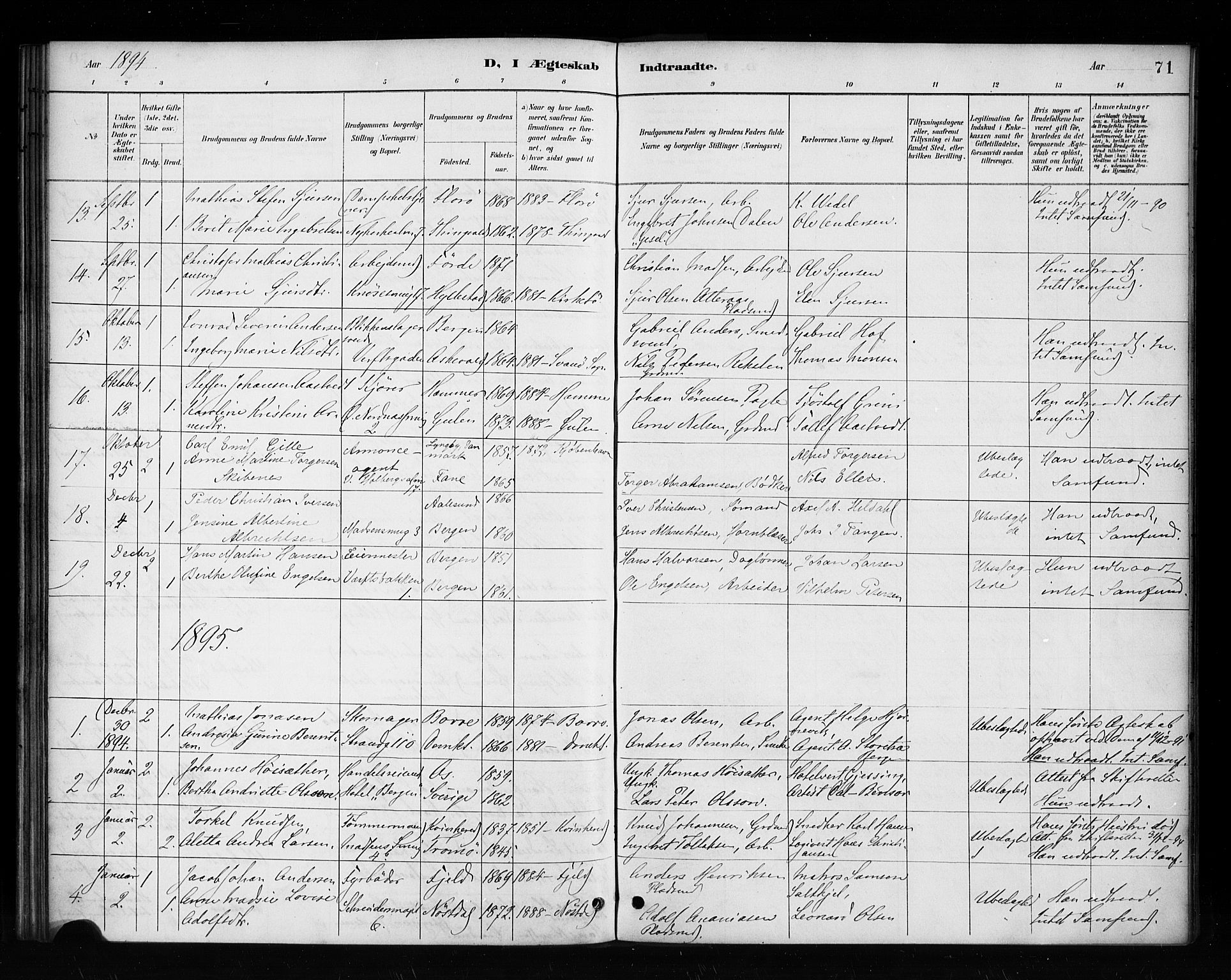 Nykirken Sokneprestembete, AV/SAB-A-77101/H/Haa/L0053: Ministerialbok nr. H 2, 1887-1897, s. 71