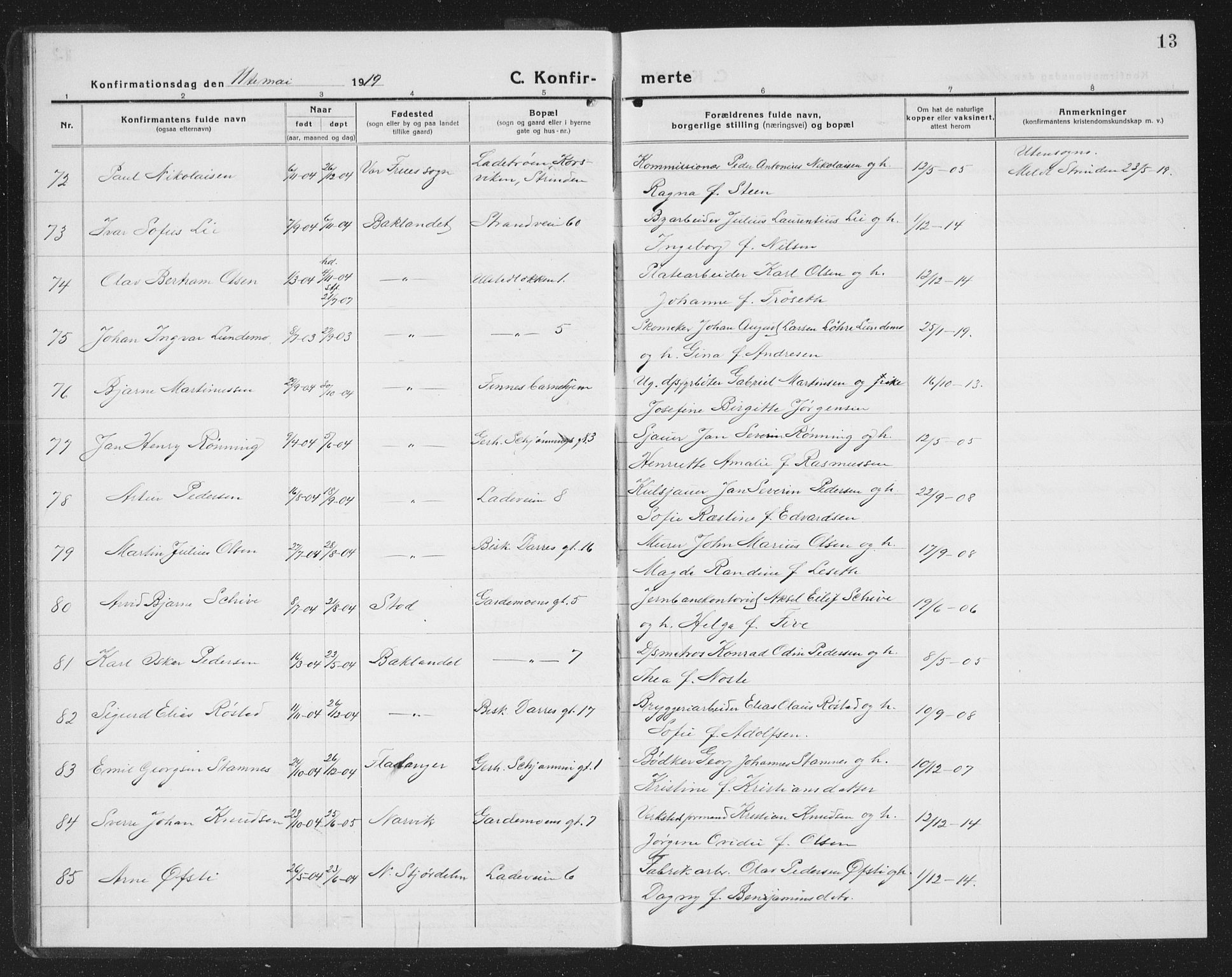 Ministerialprotokoller, klokkerbøker og fødselsregistre - Sør-Trøndelag, AV/SAT-A-1456/605/L0258: Klokkerbok nr. 605C05, 1918-1930, s. 13