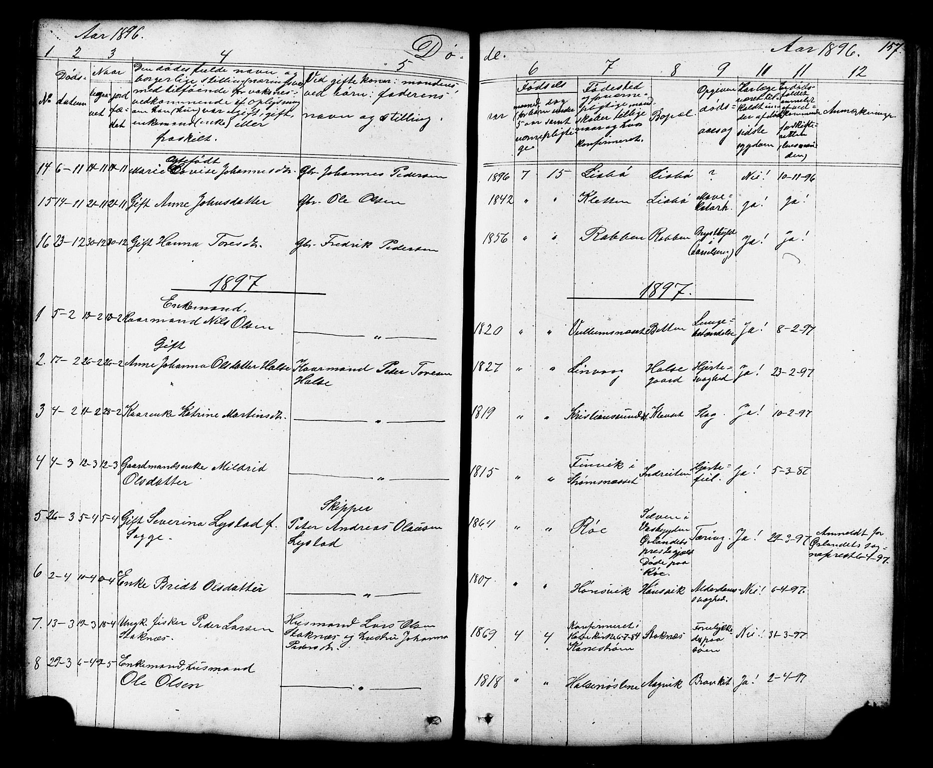 Ministerialprotokoller, klokkerbøker og fødselsregistre - Møre og Romsdal, SAT/A-1454/576/L0890: Klokkerbok nr. 576C01, 1837-1908, s. 157