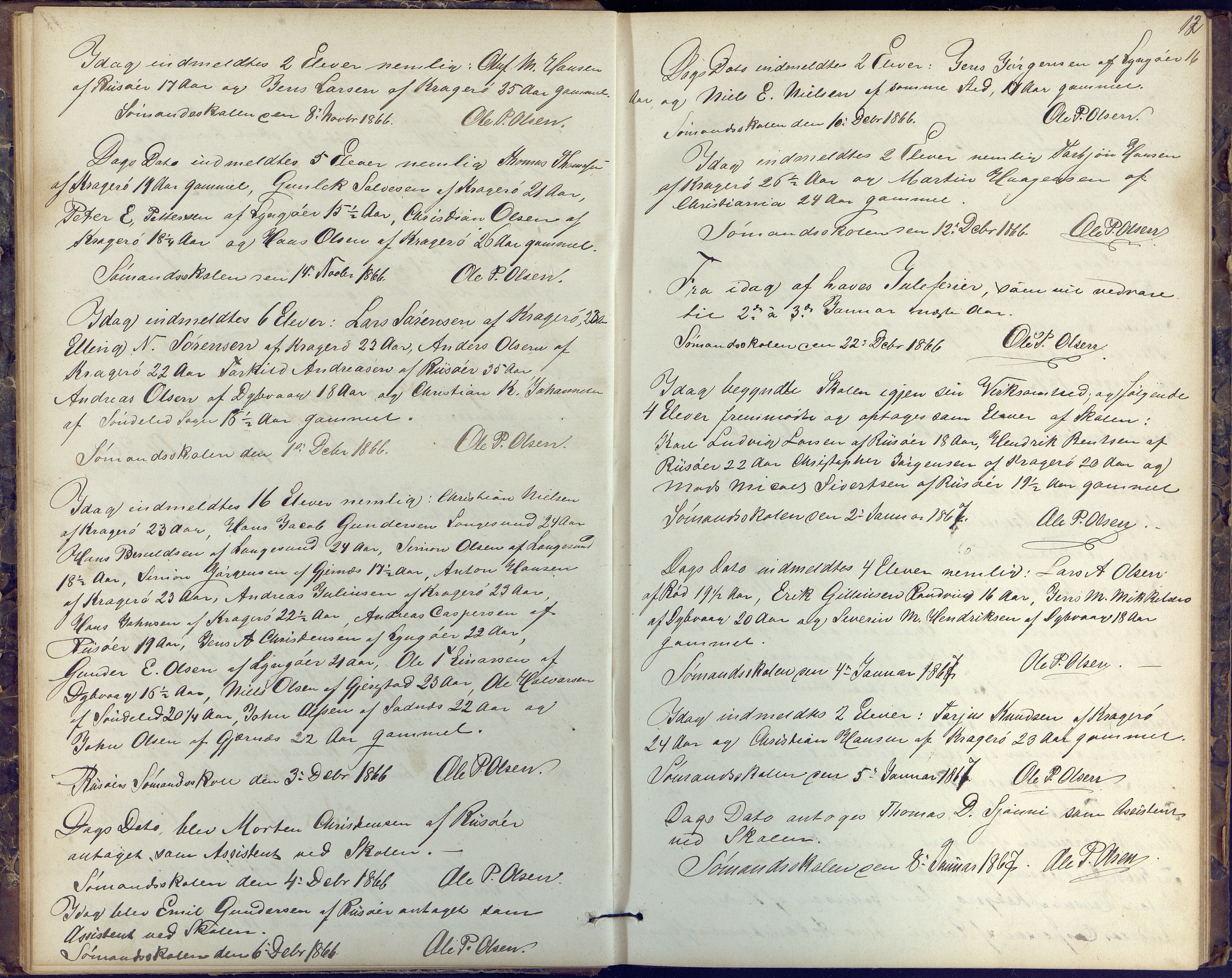 Risør kommune, AAKS/KA0901-PK/1/05/05k/L0001: Journal, 1864-1881, s. 12
