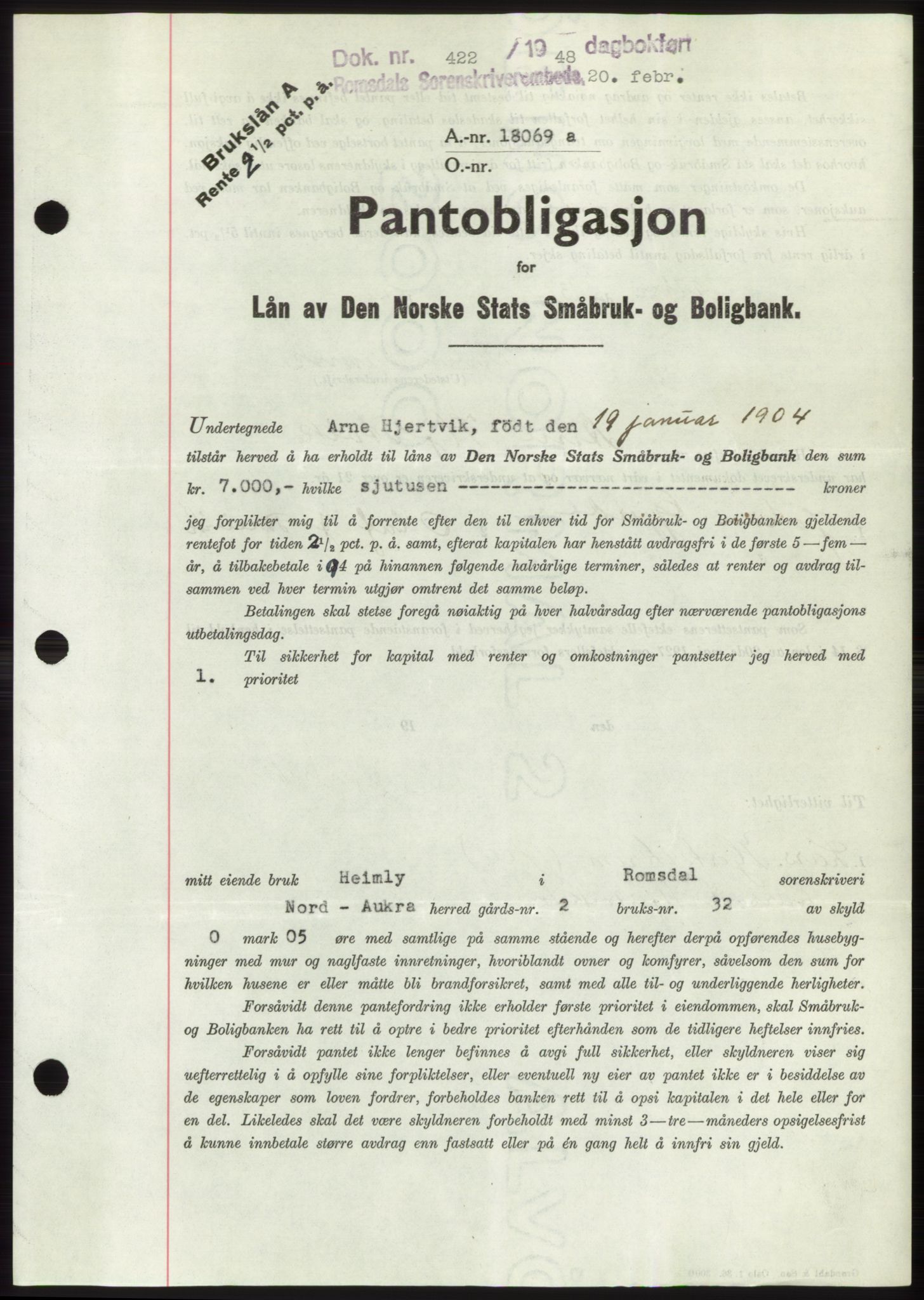 Romsdal sorenskriveri, SAT/A-4149/1/2/2C: Pantebok nr. B3, 1946-1948, Dagboknr: 422/1948