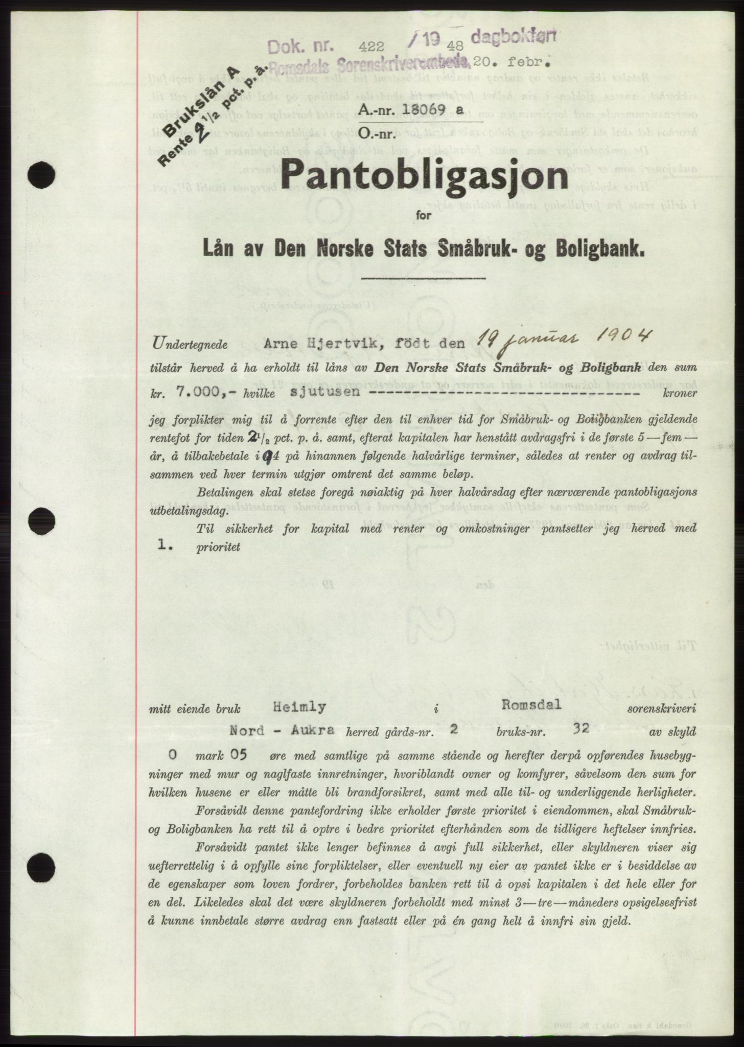 Romsdal sorenskriveri, AV/SAT-A-4149/1/2/2C: Pantebok nr. B3, 1946-1948, Dagboknr: 422/1948