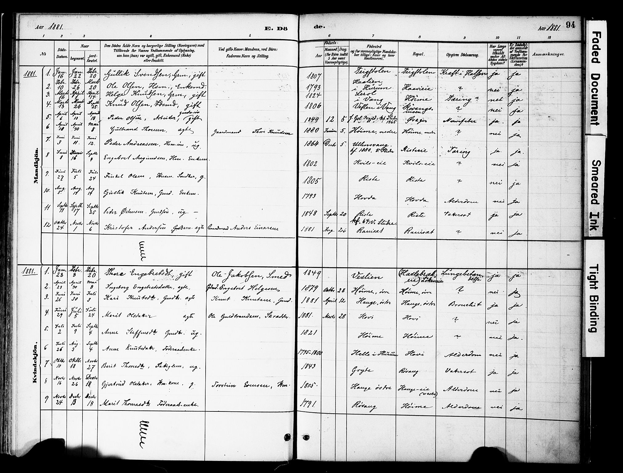 Vestre Slidre prestekontor, AV/SAH-PREST-136/H/Ha/Haa/L0005: Ministerialbok nr. 5, 1881-1912, s. 94