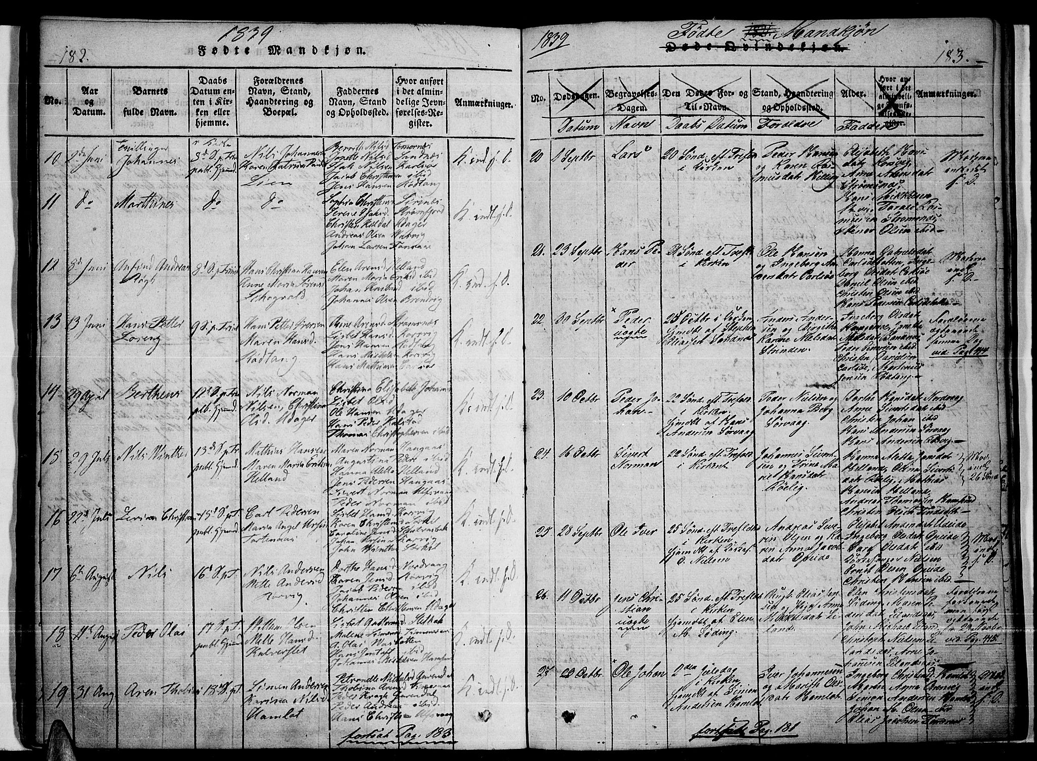 Ministerialprotokoller, klokkerbøker og fødselsregistre - Nordland, AV/SAT-A-1459/859/L0842: Ministerialbok nr. 859A02, 1821-1839, s. 182-183