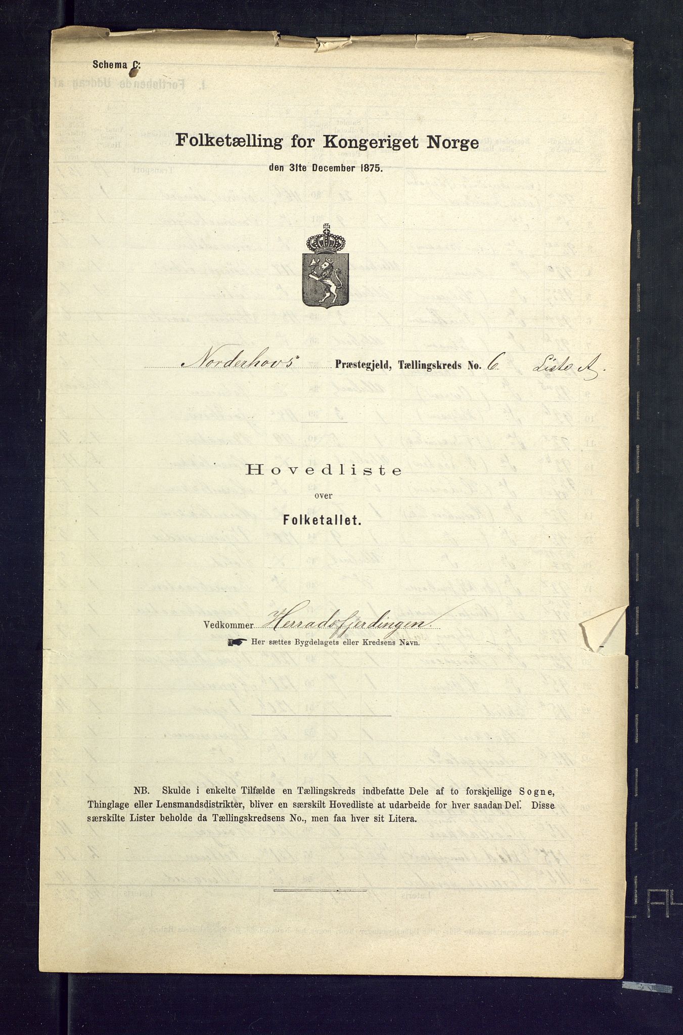 SAKO, Folketelling 1875 for 0613L Norderhov prestegjeld, Norderhov sokn, Haug sokn og Lunder sokn, 1875, s. 30