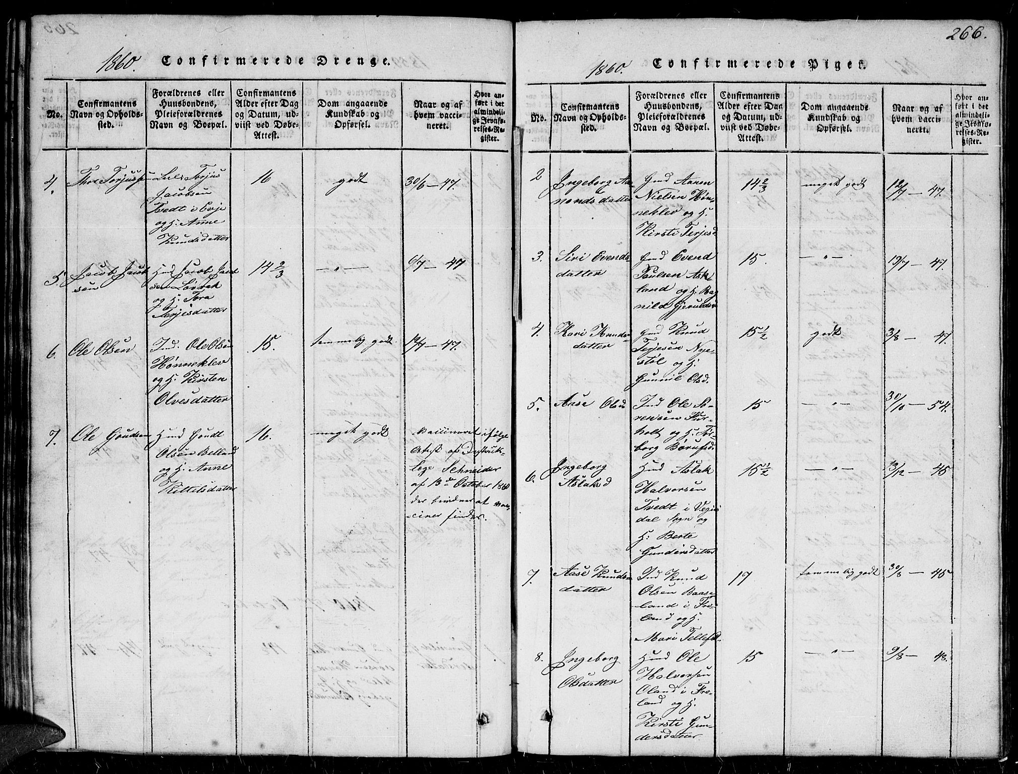 Herefoss sokneprestkontor, SAK/1111-0019/F/Fb/Fbc/L0001: Klokkerbok nr. B 1, 1816-1866, s. 266