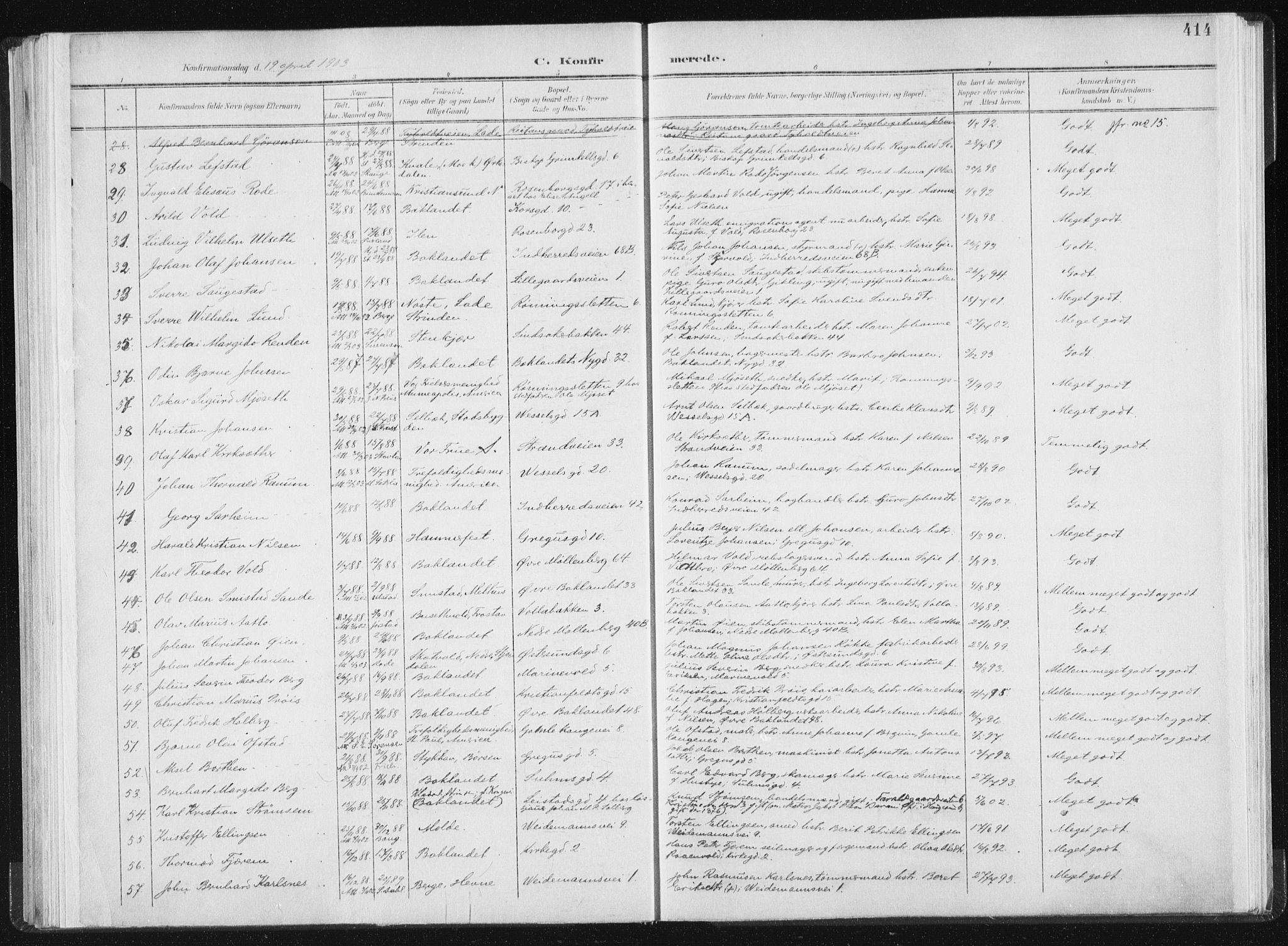 Ministerialprotokoller, klokkerbøker og fødselsregistre - Sør-Trøndelag, SAT/A-1456/604/L0200: Ministerialbok nr. 604A20II, 1901-1908, s. 414