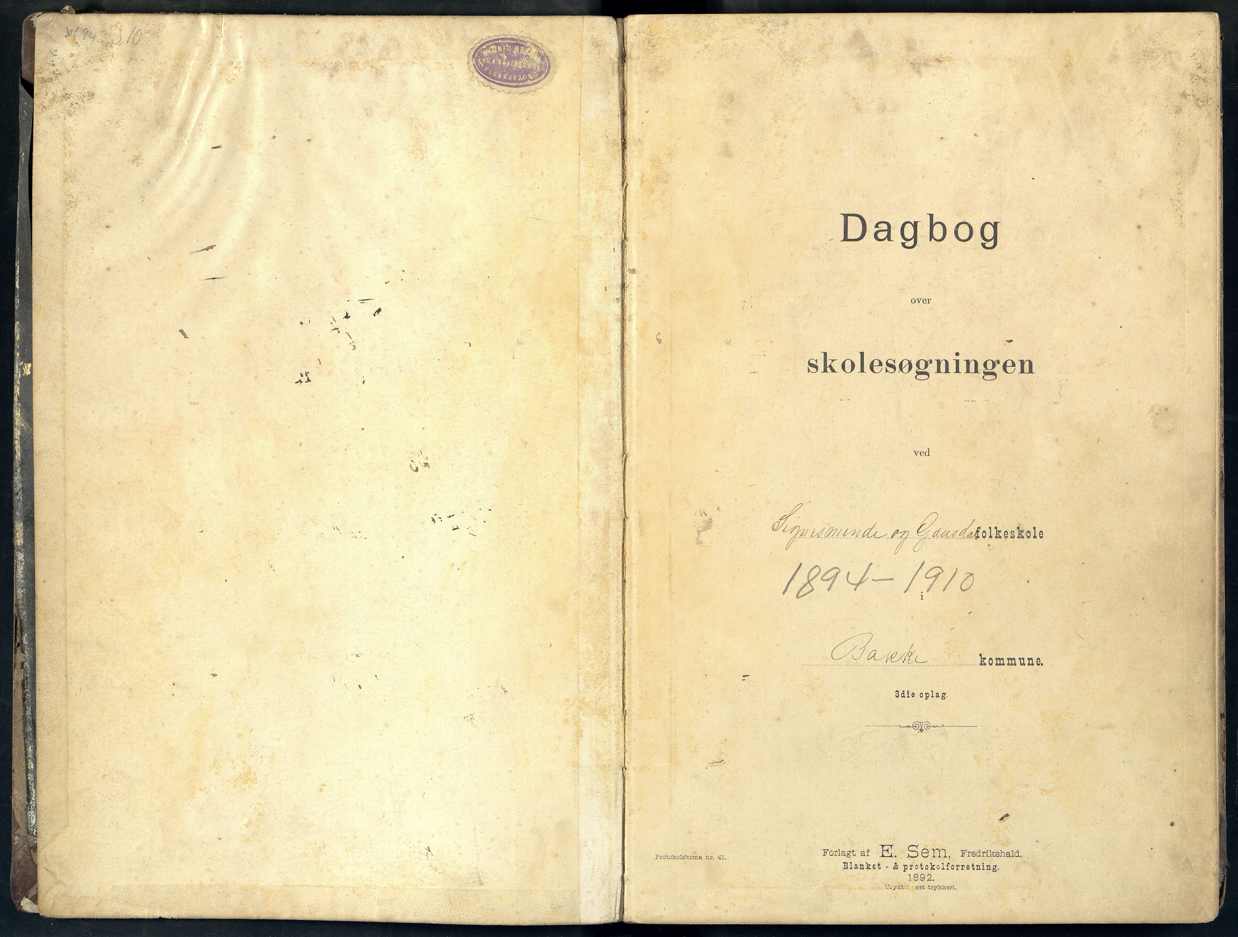 Bakke kommune - Signesminde Skole, ARKSOR/1004BA553/I/L0002: Dagbok, 1894-1910