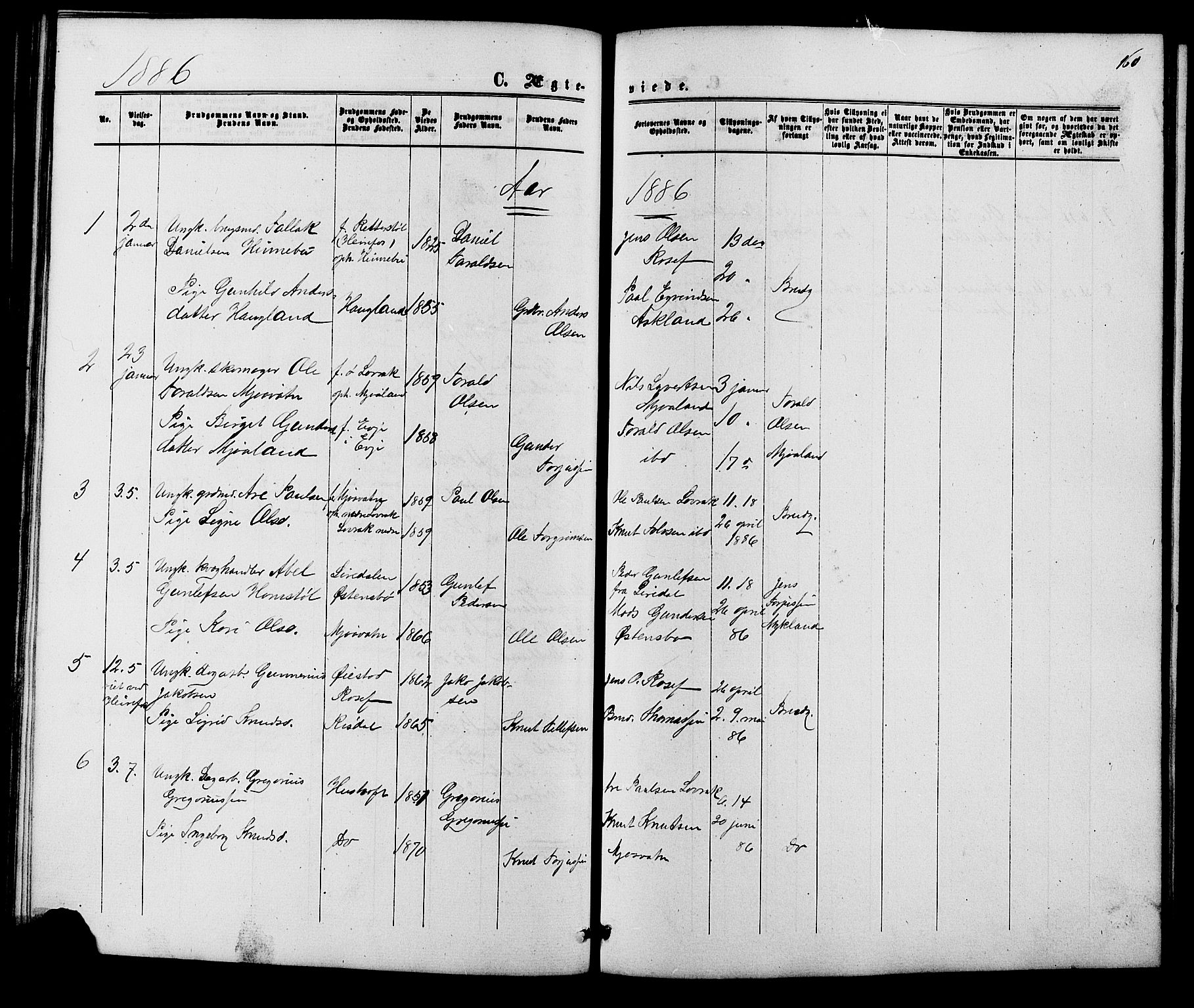 Herefoss sokneprestkontor, SAK/1111-0019/F/Fb/Fbc/L0002: Klokkerbok nr. B 2, 1867-1886, s. 160