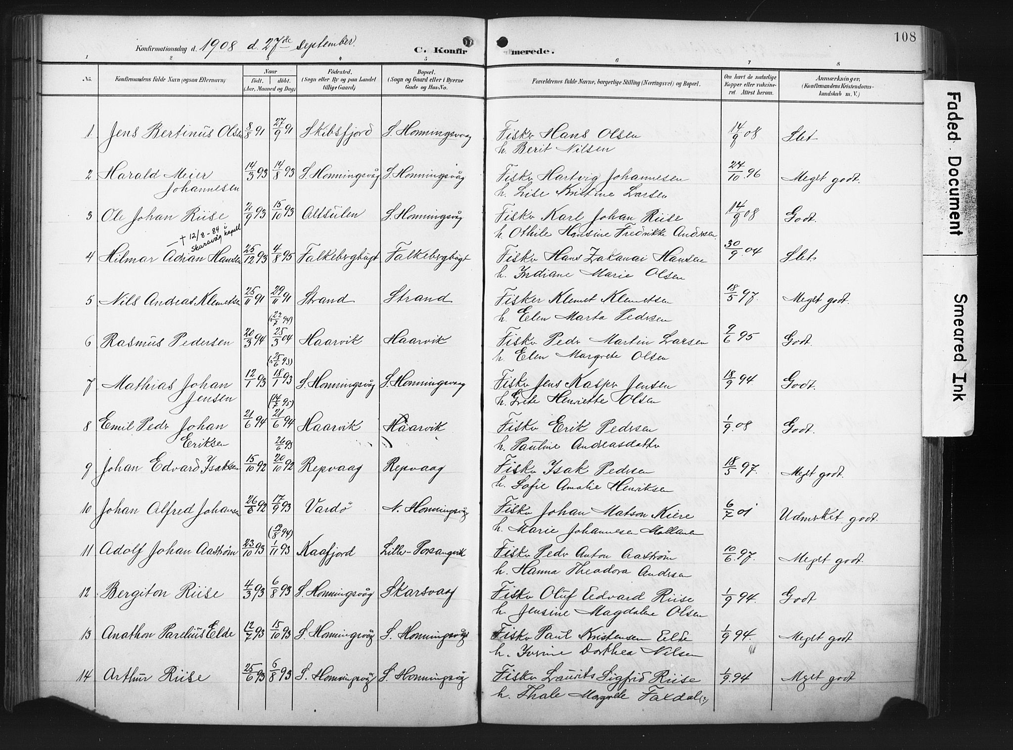 Måsøy sokneprestkontor, AV/SATØ-S-1348/H/Ha/L0008kirke: Ministerialbok nr. 8, 1900-1910, s. 108