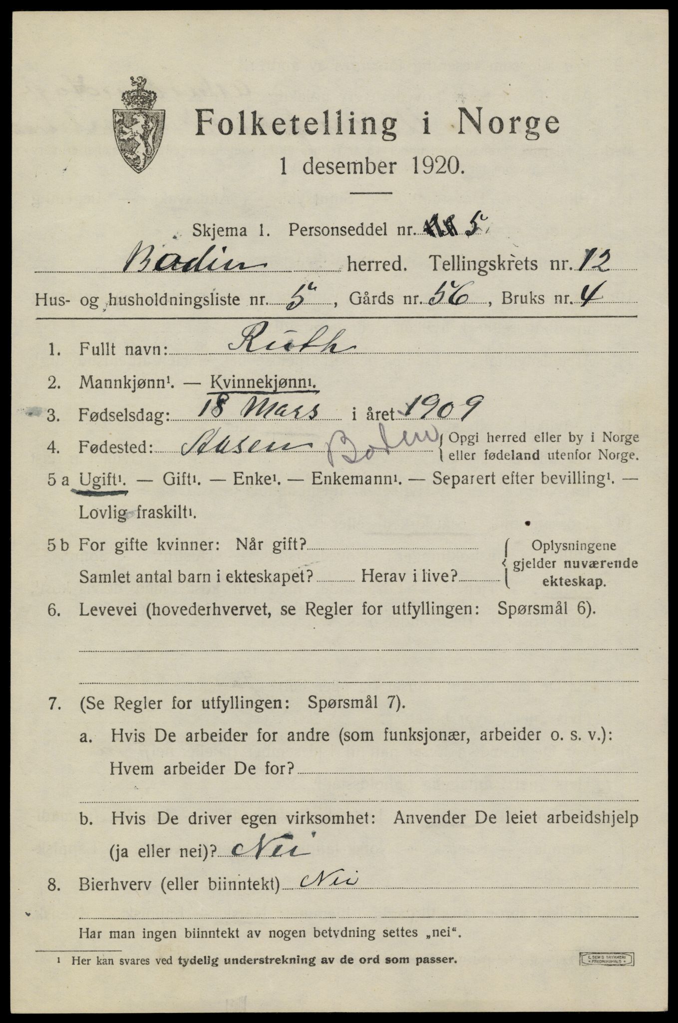 SAT, Folketelling 1920 for 1843 Bodin herred, 1920, s. 8478