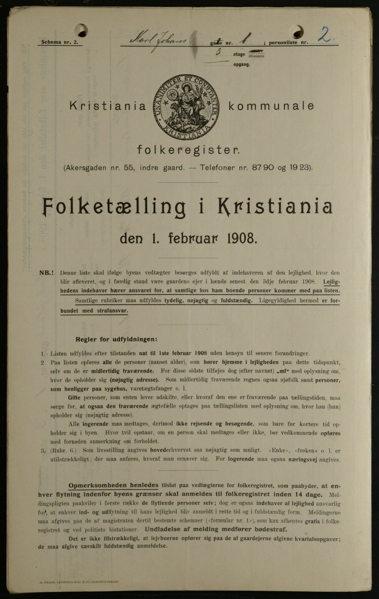 OBA, Kommunal folketelling 1.2.1908 for Kristiania kjøpstad, 1908, s. 43537
