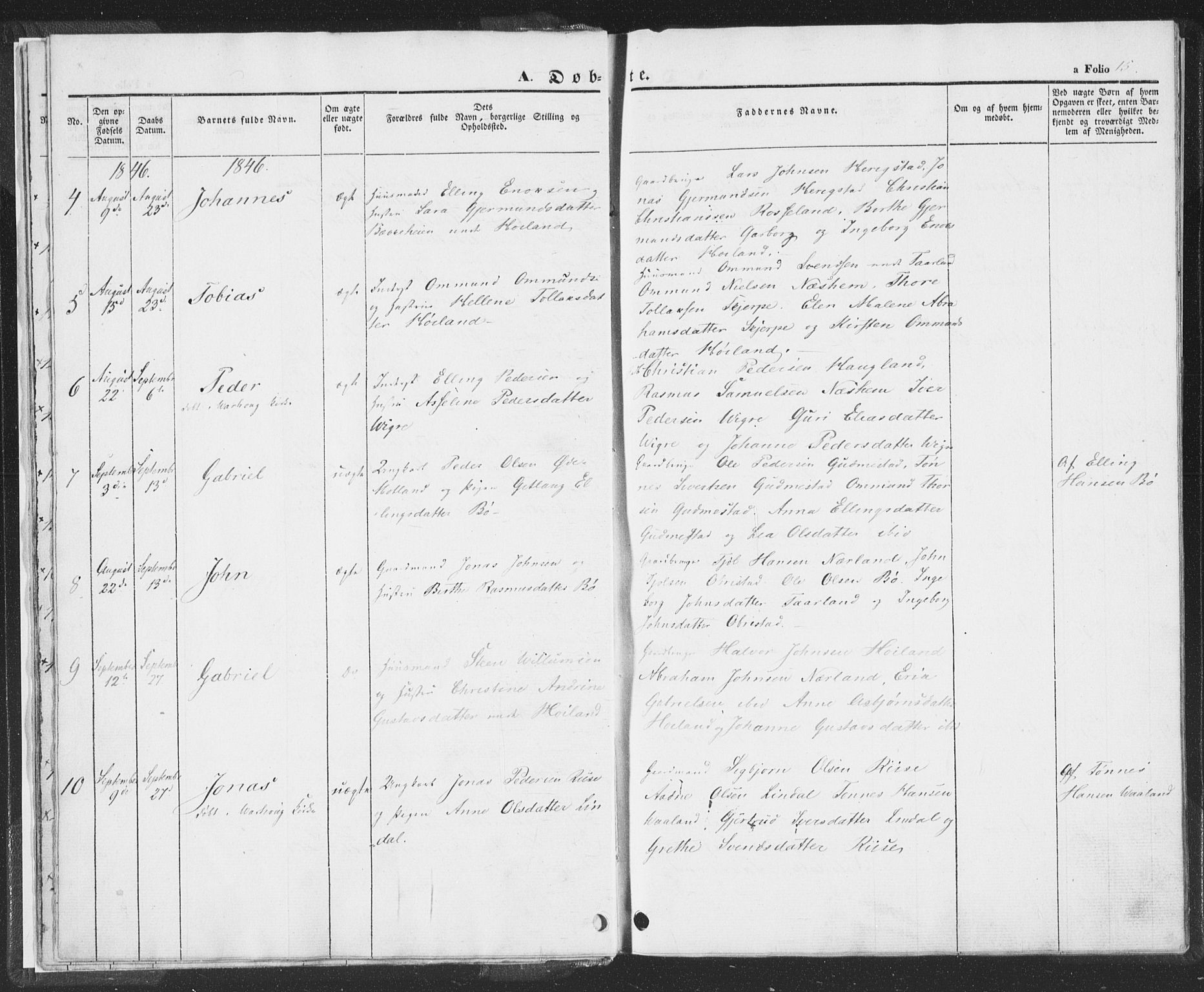 Hå sokneprestkontor, AV/SAST-A-101801/001/30BA/L0006: Ministerialbok nr. A 5, 1842-1853, s. 15