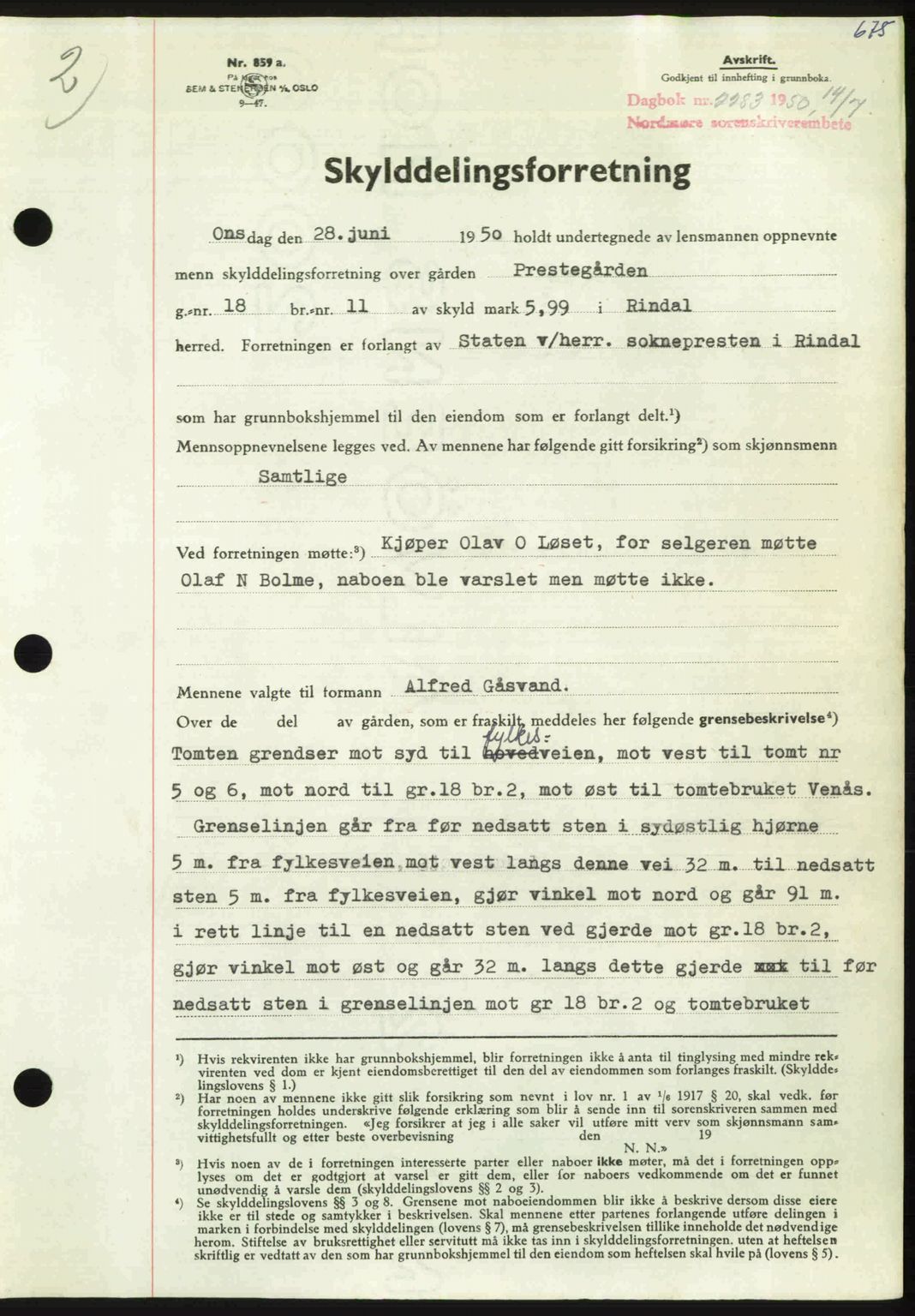 Nordmøre sorenskriveri, SAT/A-4132/1/2/2Ca: Pantebok nr. A115, 1950-1950, Dagboknr: 2283/1950