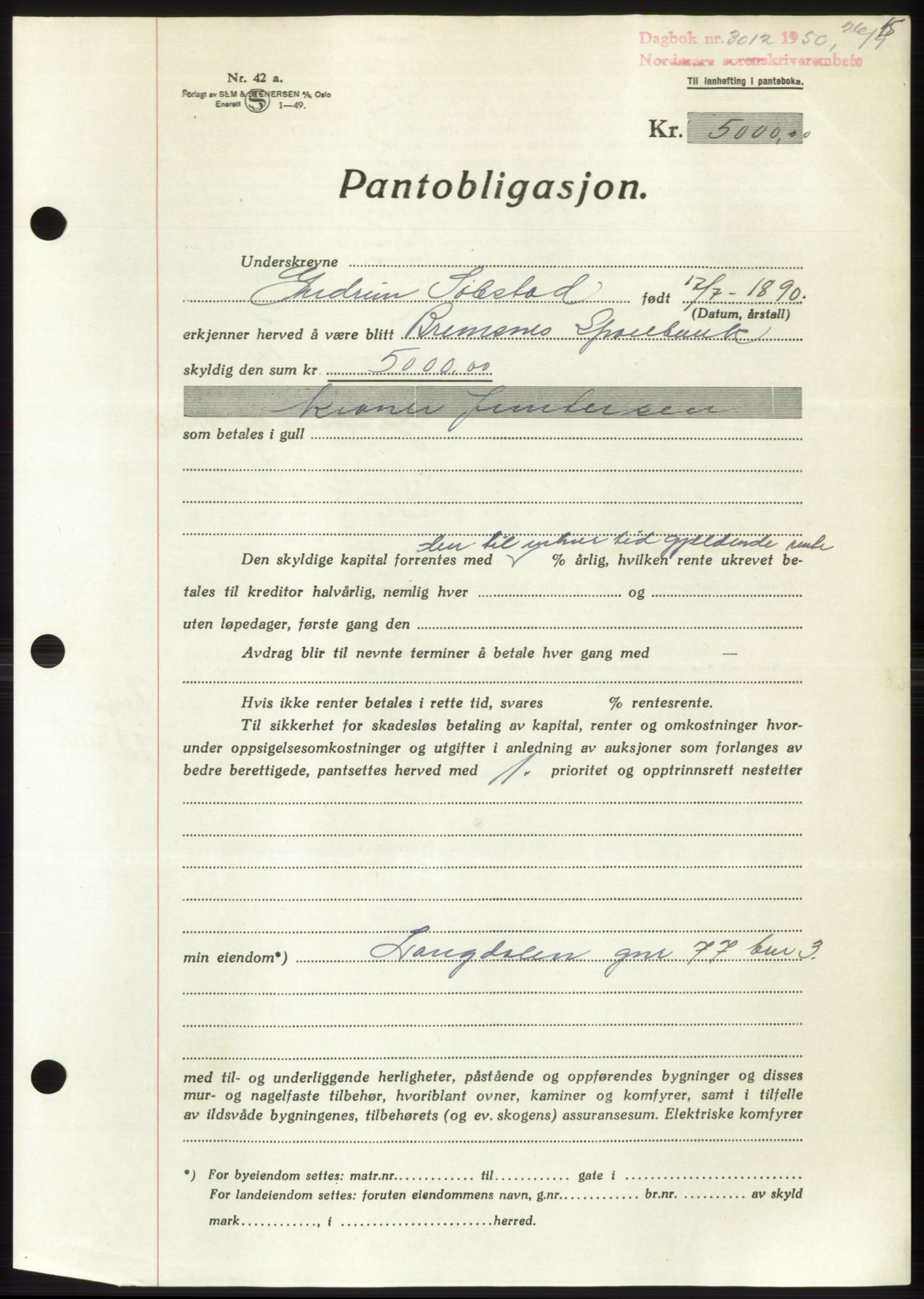 Nordmøre sorenskriveri, AV/SAT-A-4132/1/2/2Ca: Pantebok nr. B106, 1950-1950, Dagboknr: 3012/1950