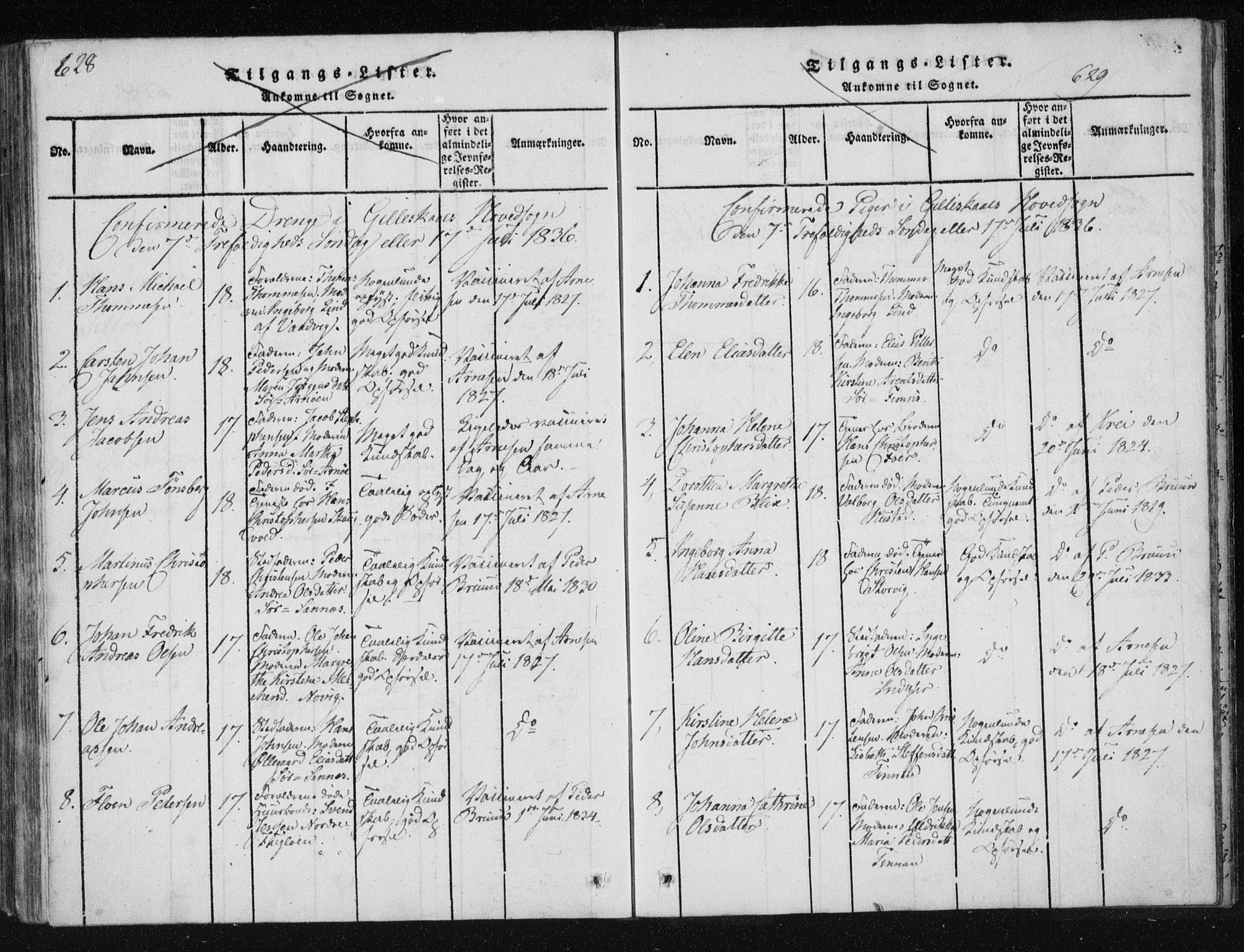 Ministerialprotokoller, klokkerbøker og fødselsregistre - Nordland, AV/SAT-A-1459/805/L0096: Ministerialbok nr. 805A03, 1820-1837, s. 628-629
