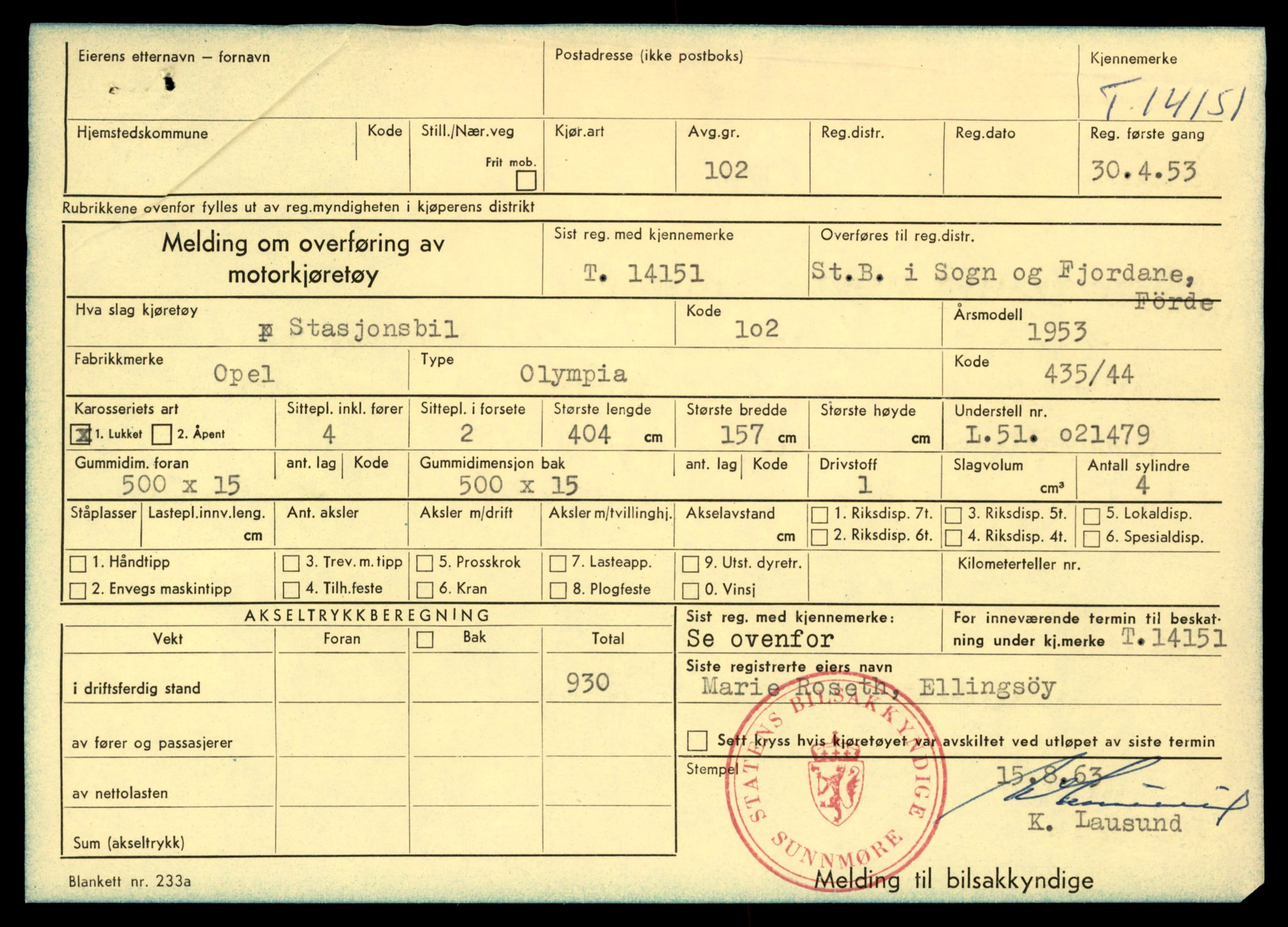 Møre og Romsdal vegkontor - Ålesund trafikkstasjon, AV/SAT-A-4099/F/Fe/L0043: Registreringskort for kjøretøy T 14080 - T 14204, 1927-1998, s. 1909