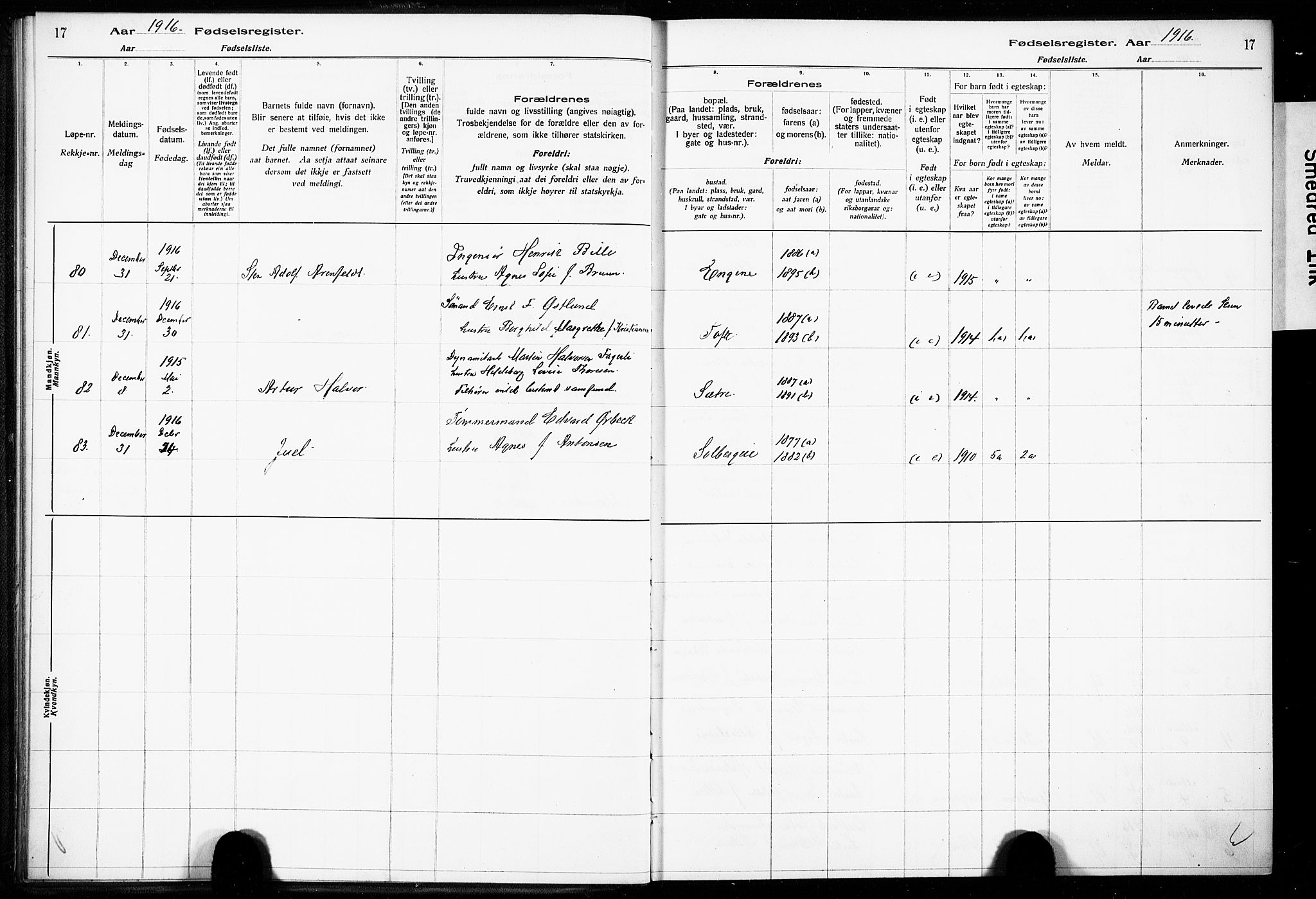 Hurum kirkebøker, AV/SAKO-A-229/J/Ja/L0001: Fødselsregister nr. 1, 1916-1928, s. 17