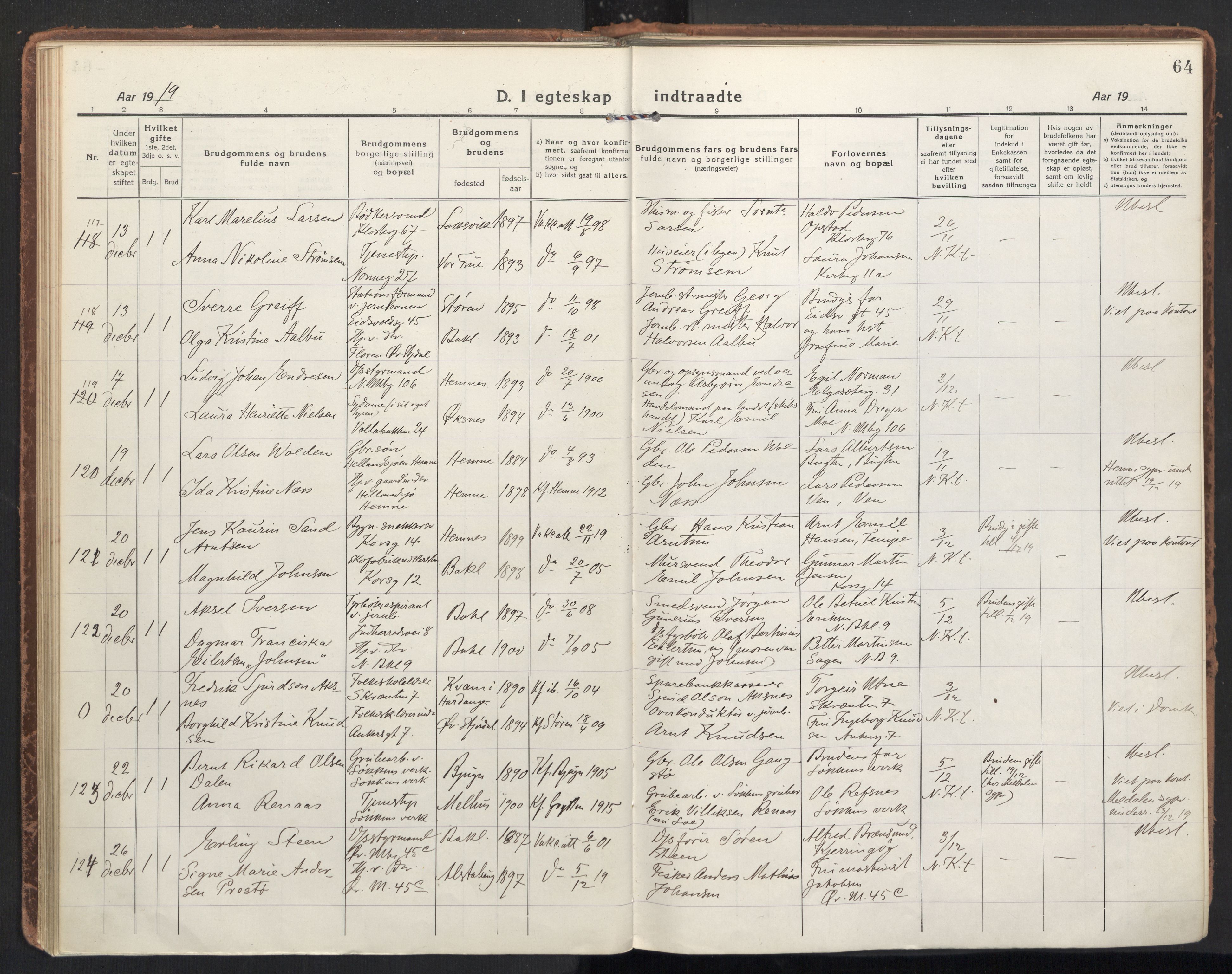 Ministerialprotokoller, klokkerbøker og fødselsregistre - Sør-Trøndelag, AV/SAT-A-1456/604/L0206: Ministerialbok nr. 604A26, 1917-1931, s. 64